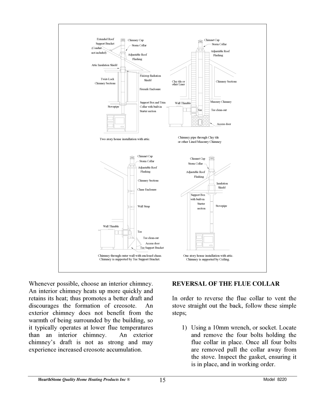 Weiman Products Deva 100 owner manual Reversal of the Flue Collar, Two story house installation with attic 