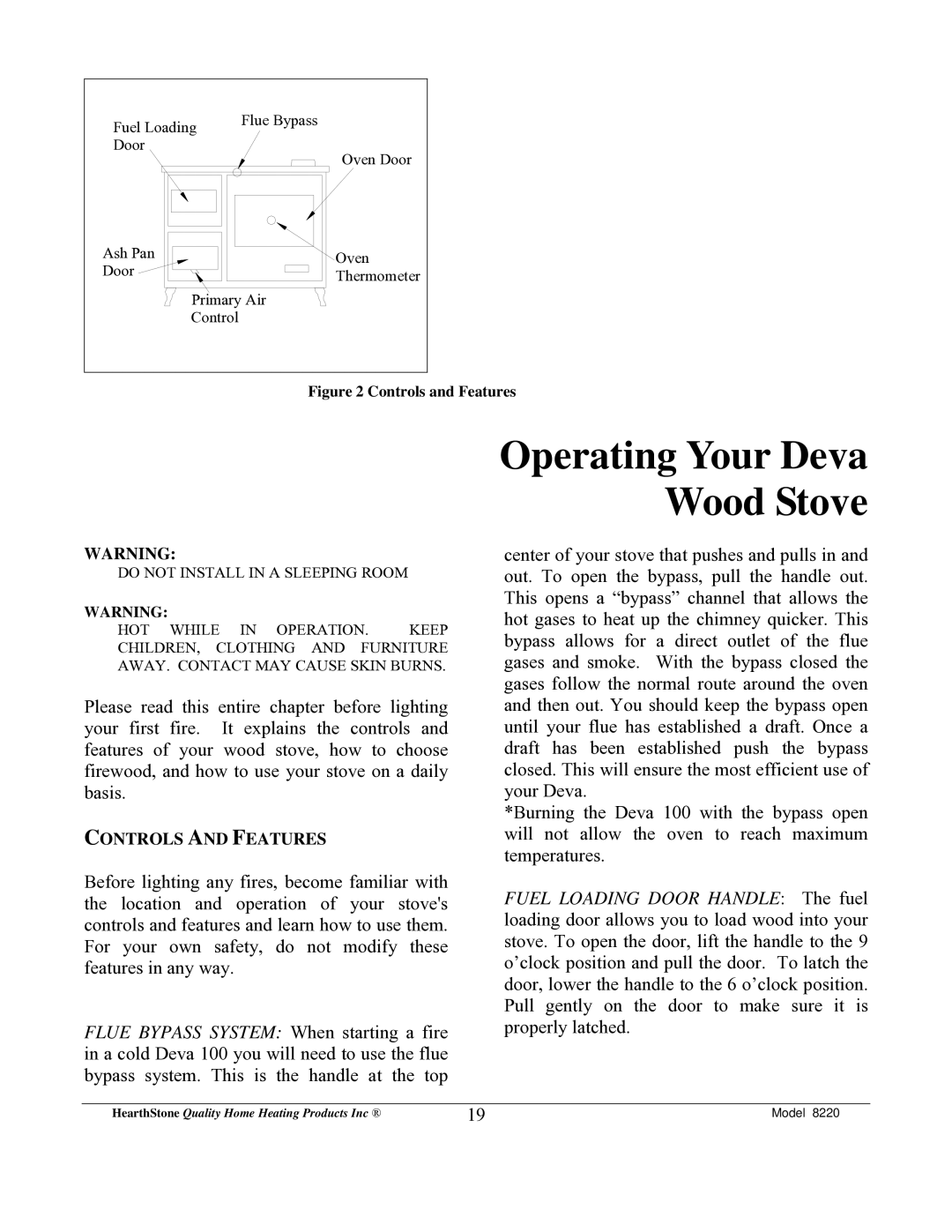 Weiman Products Deva 100 owner manual Operating Your Deva Wood Stove 