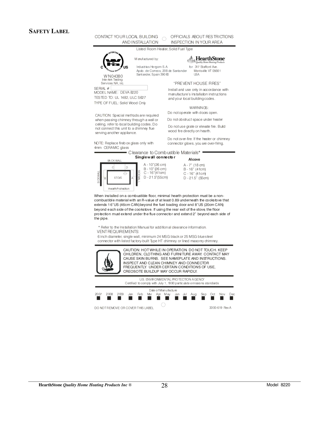 Weiman Products Deva 100 owner manual Safety Label 