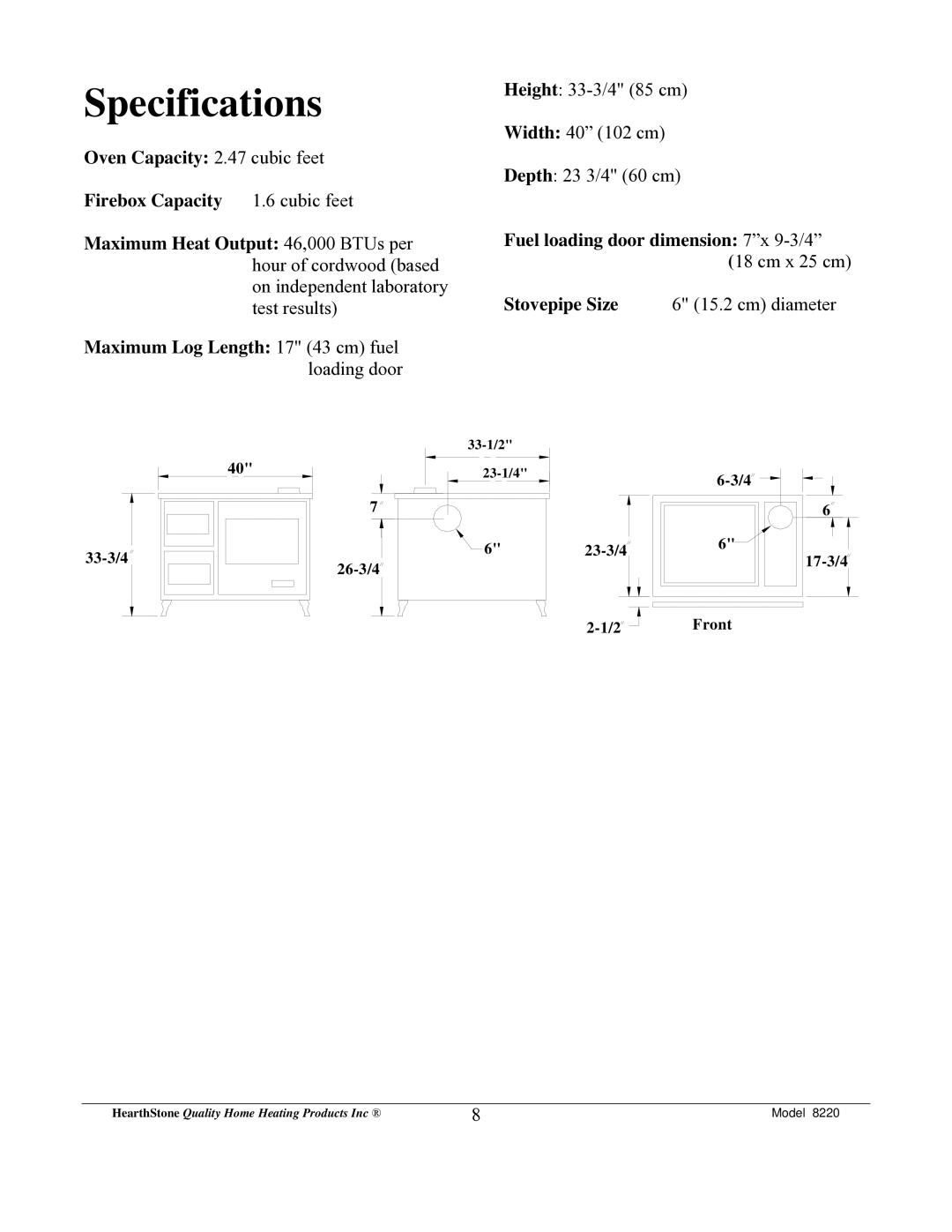 Weiman Products Deva 100 owner manual Specifications 