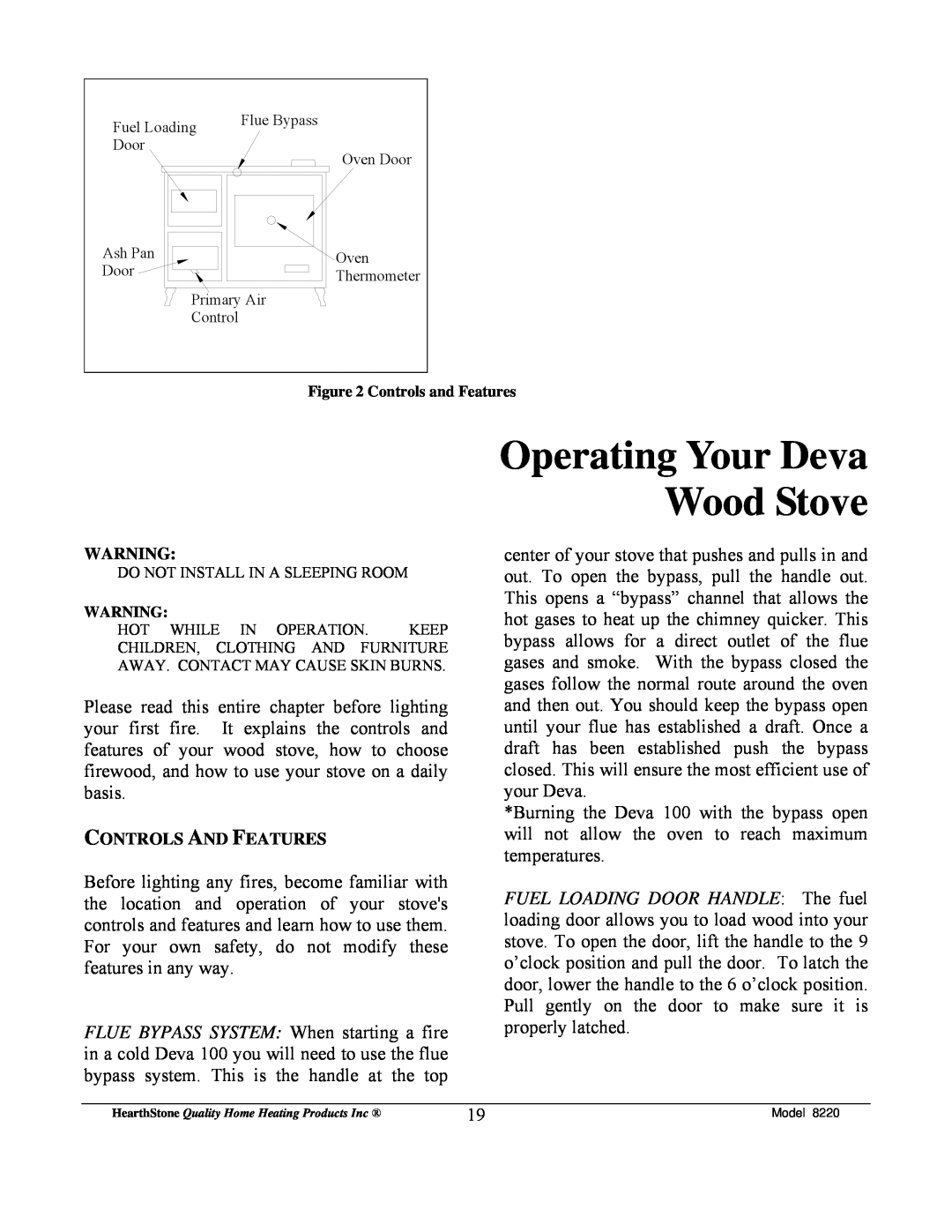 Weiman Products Deva 100 owner manual Operating Your Deva Wood Stove, Controls And Features 