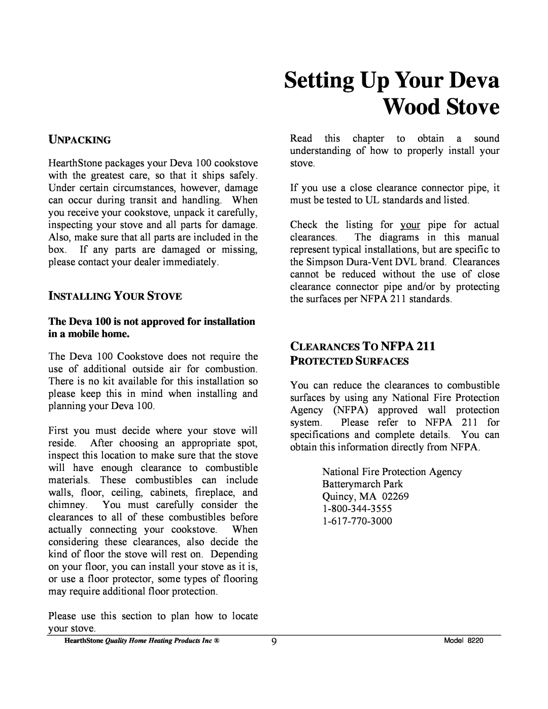Weiman Products Deva 100 owner manual Setting Up Your Deva Wood Stove 