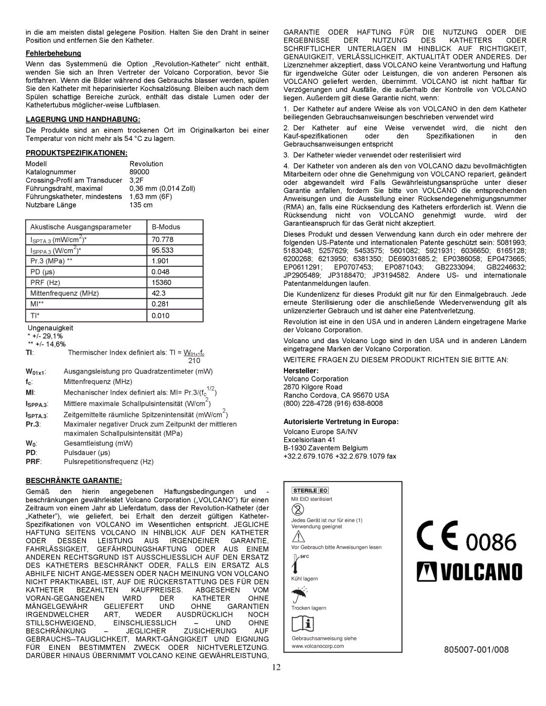 Well REF 89000 manual Lagerung UND Handhabung, Produktspezifikationen, Beschränkte Garantie 