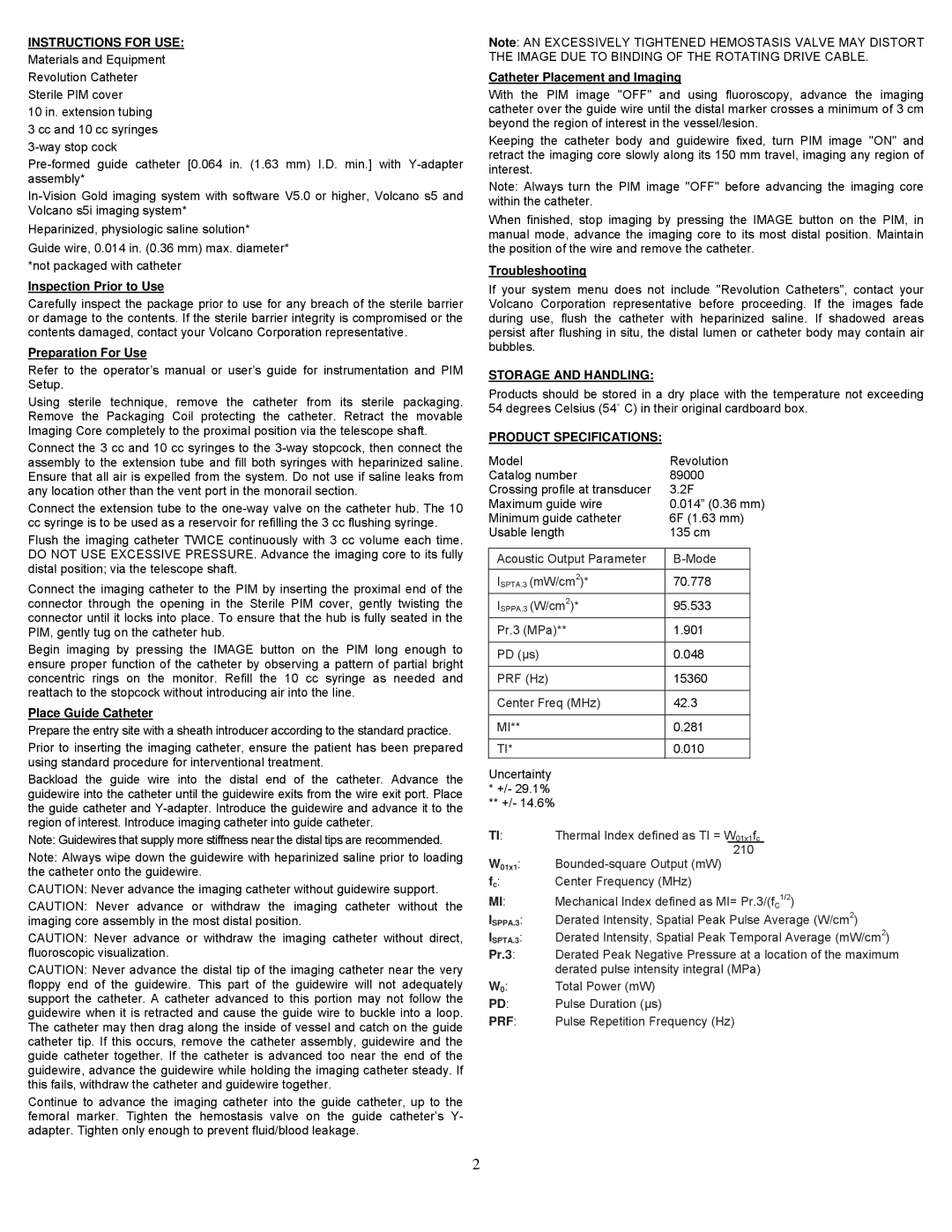 Well REF 89000 manual Instructions for USE, Storage and Handling, Product Specifications 