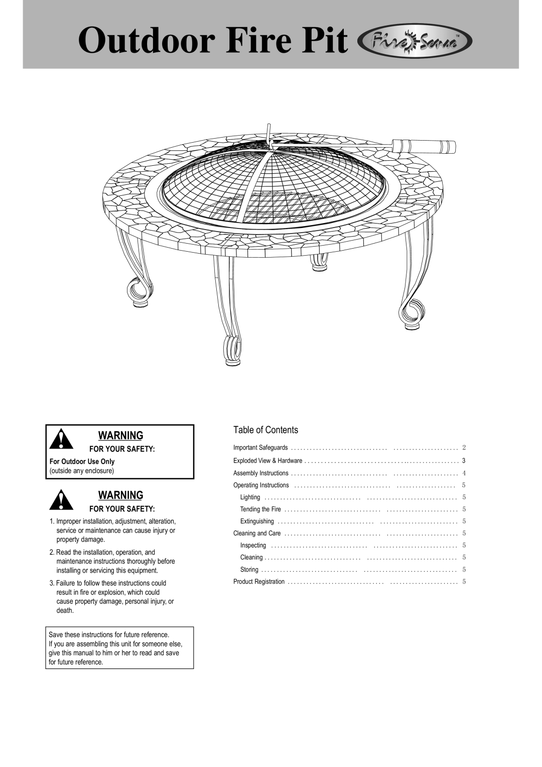 Well Traveled Living 02115 operating instructions Outdoor Fire Pit 