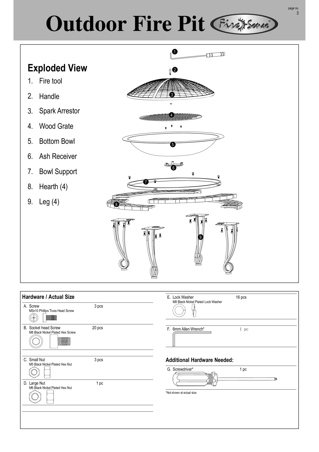 Well Traveled Living 02115 operating instructions Hardware / Actual Size, Additional Hardware Needed 