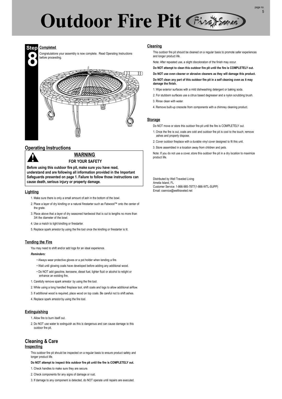 Well Traveled Living 02115 operating instructions Operating Instructions, Cleaning & Care 