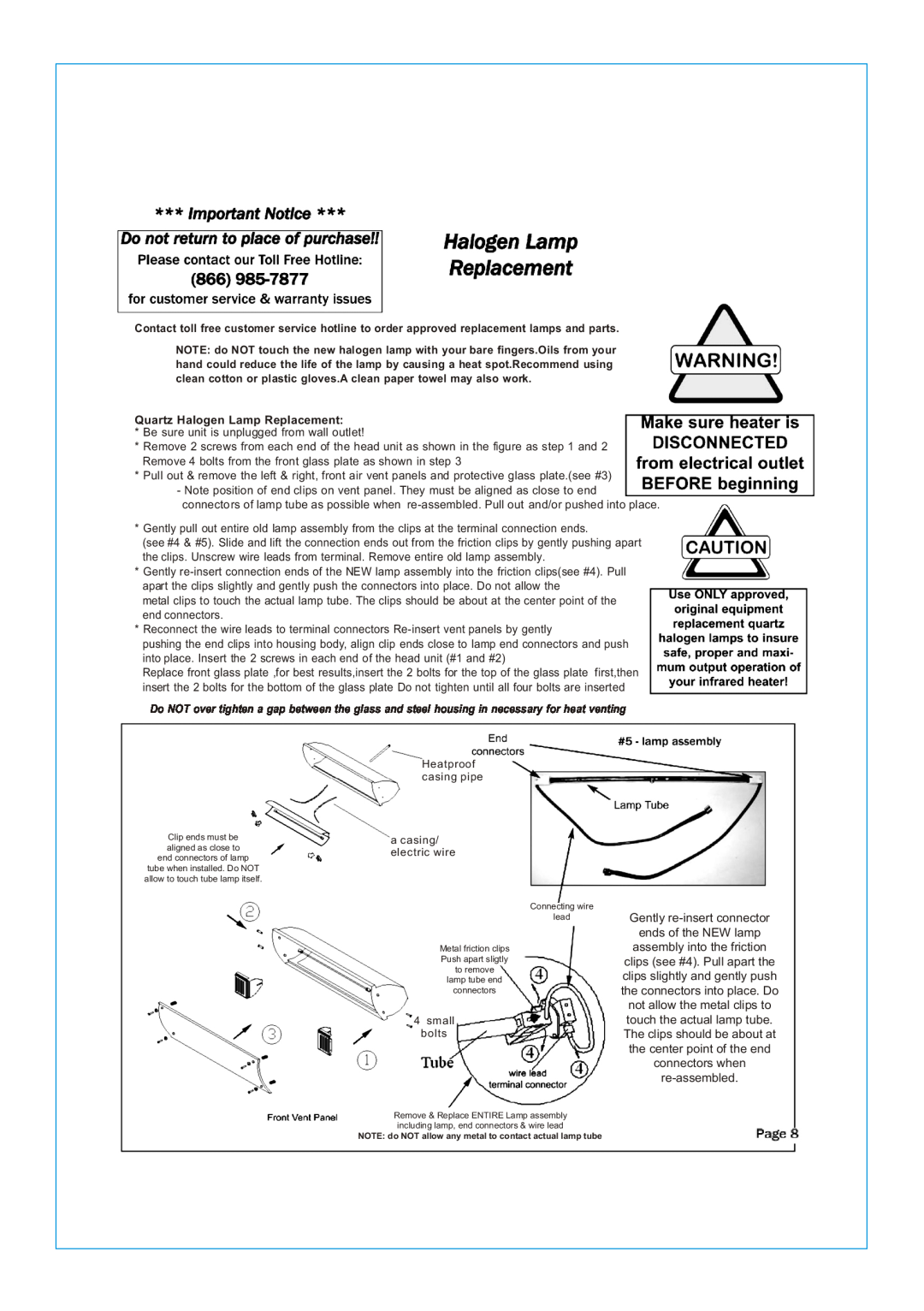Well Traveled Living 60255 manual Quartz Halogen Lamp Replacement 
