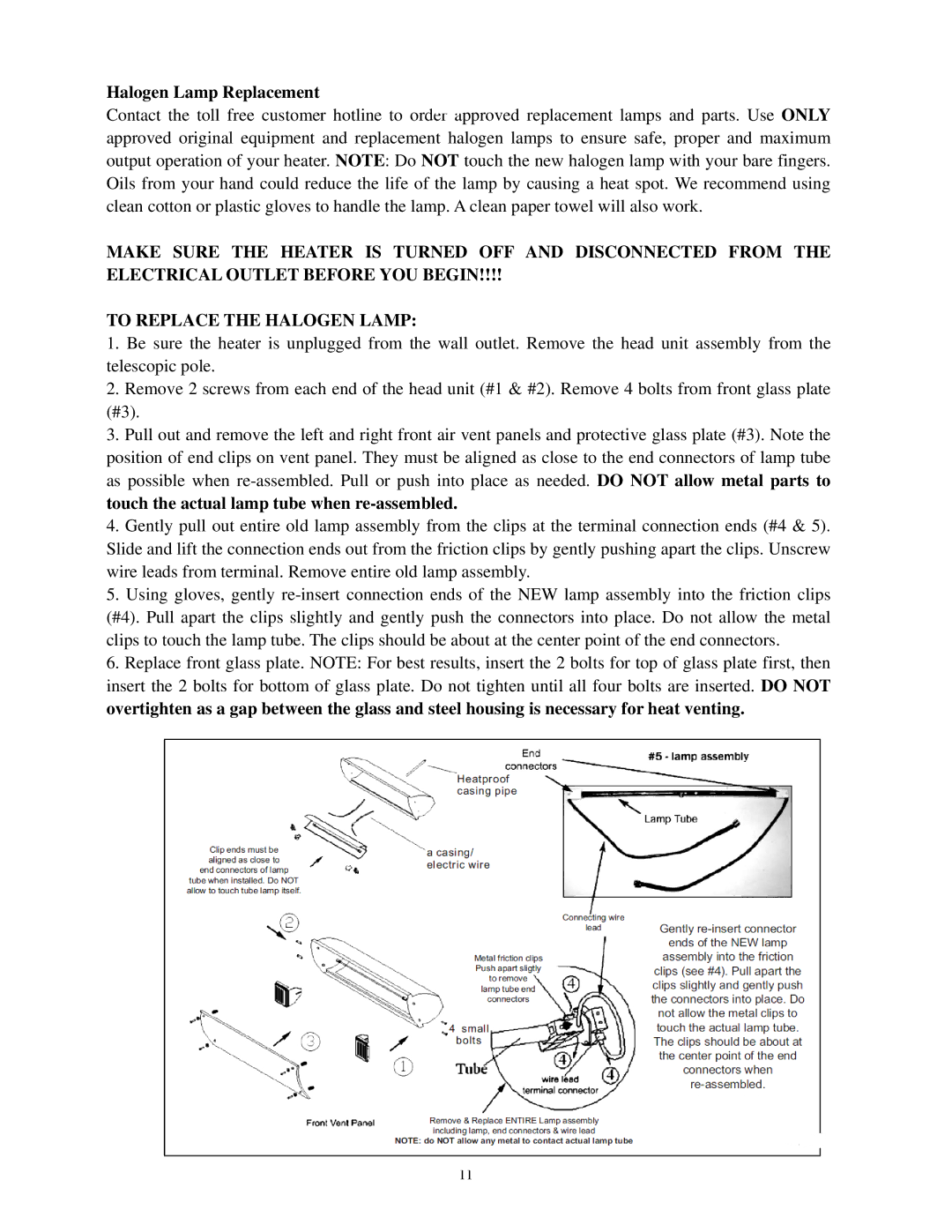 Well Traveled Living 60253, 60411 owner manual Halogen Lamp Replacement 