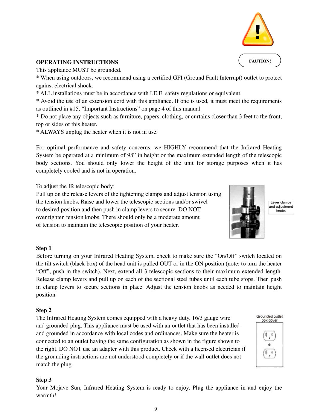 Well Traveled Living 60253, 60411 owner manual Operating Instructions, This appliance Must be grounded, Step 