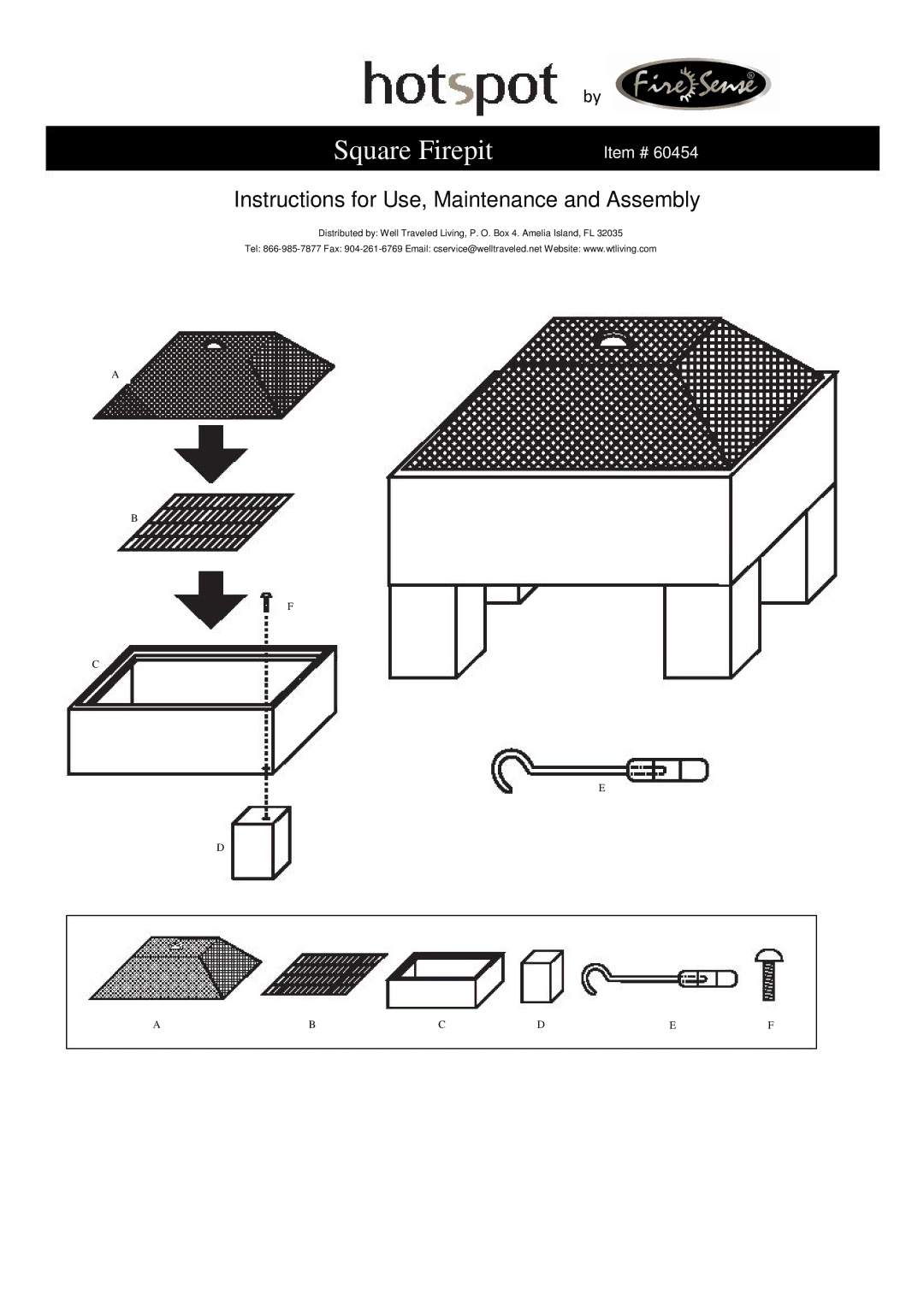 Well Traveled Living 60454 manual Square Firepit 