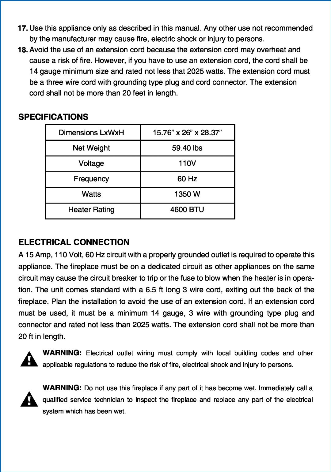 Well Traveled Living 60354, Fox Hill manual Specifications, Electrical Connection 