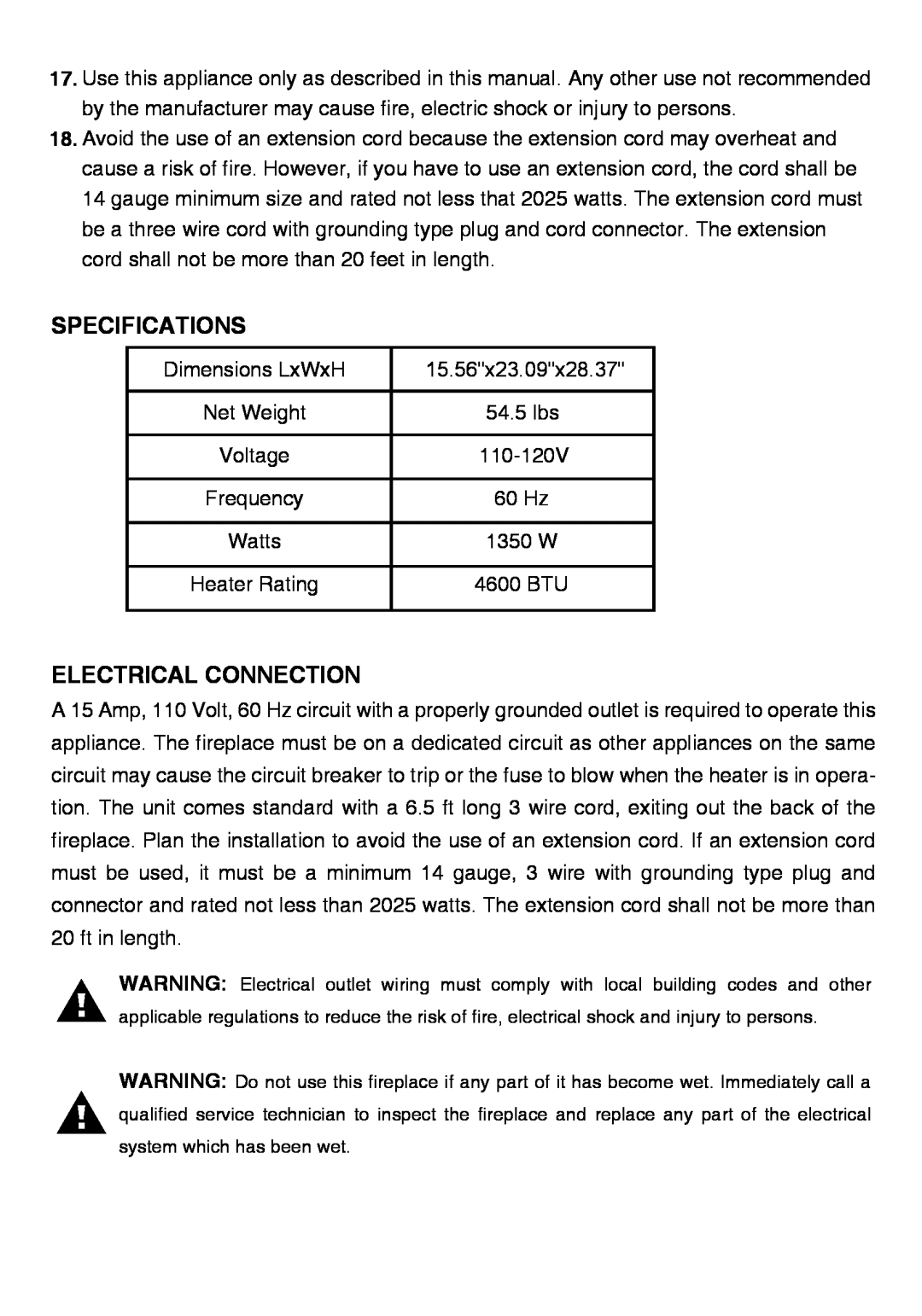 Well Traveled Living 60353, Stowe manual Specifications, Electrical Connection 