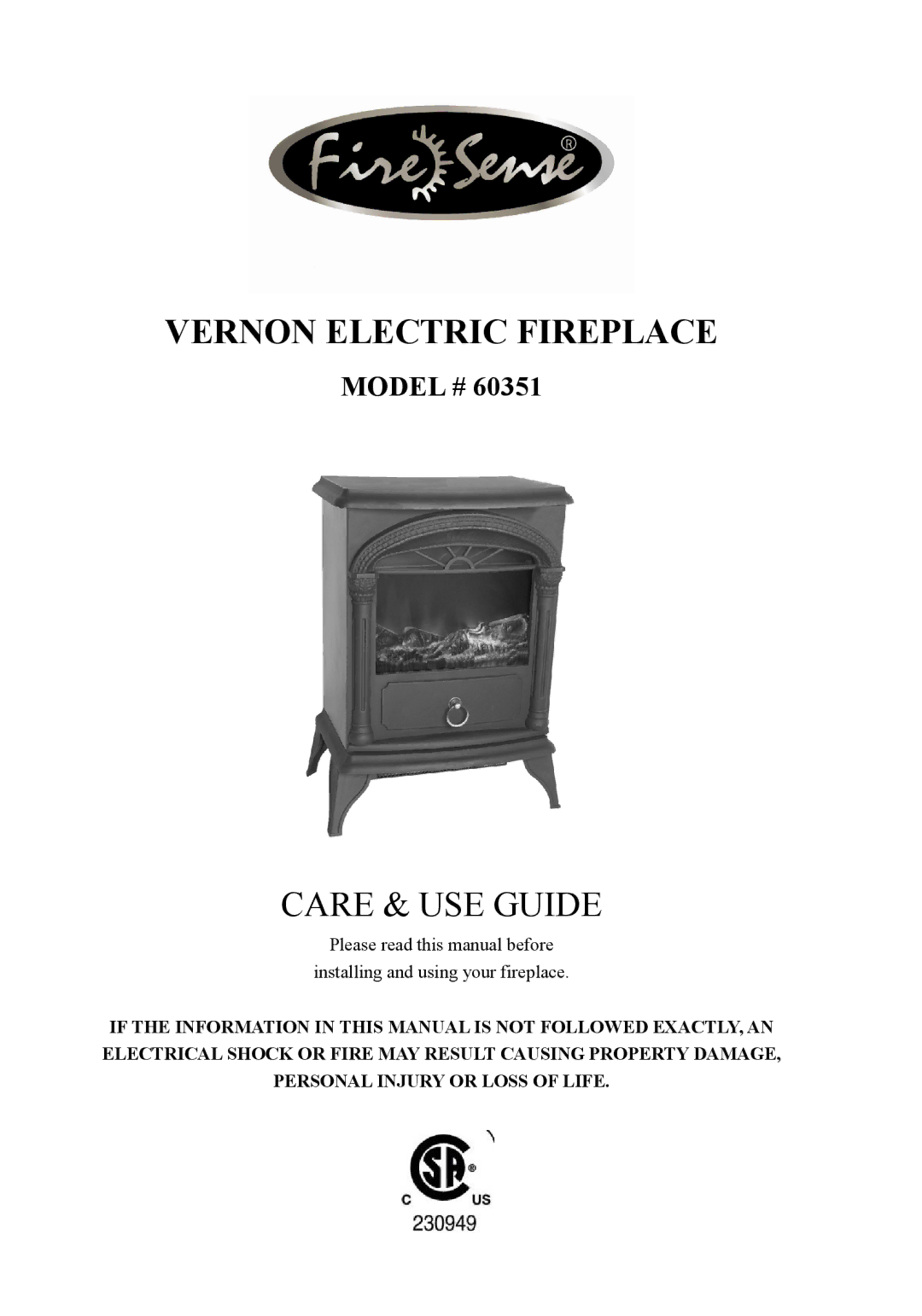 Well Traveled Living 60351 manual Vernon Electric Fireplace 