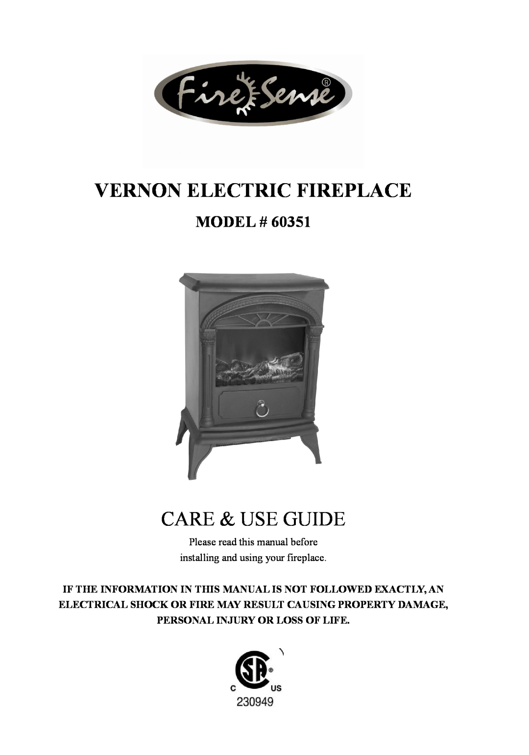 Well Traveled Living 60351 manual Vernon Electric Fireplace, Care & Use Guide, Model #, Please read this manual before 