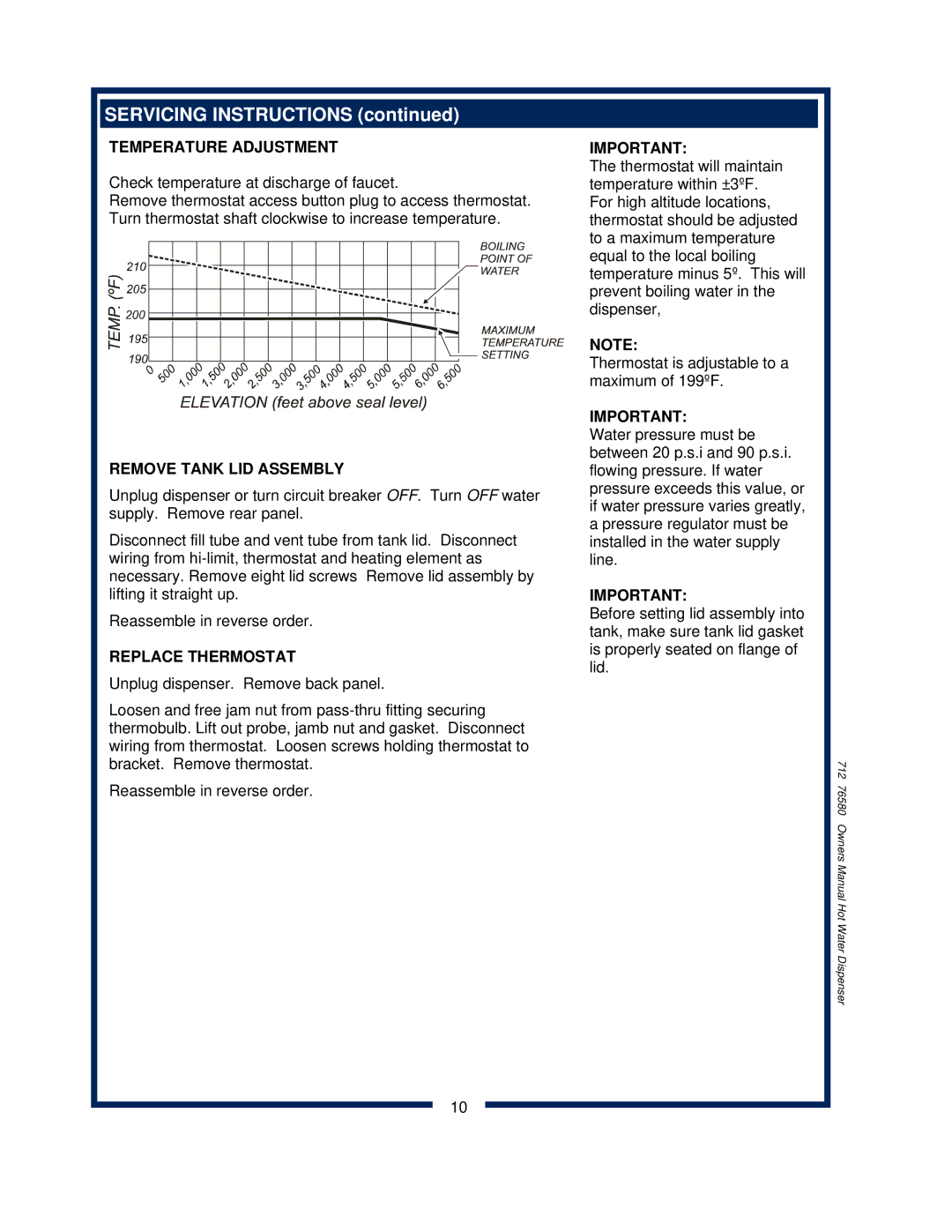 Wells 1222 1222CA owner manual Temperature Adjustment, Remove Tank LID Assembly, Replace Thermostat 