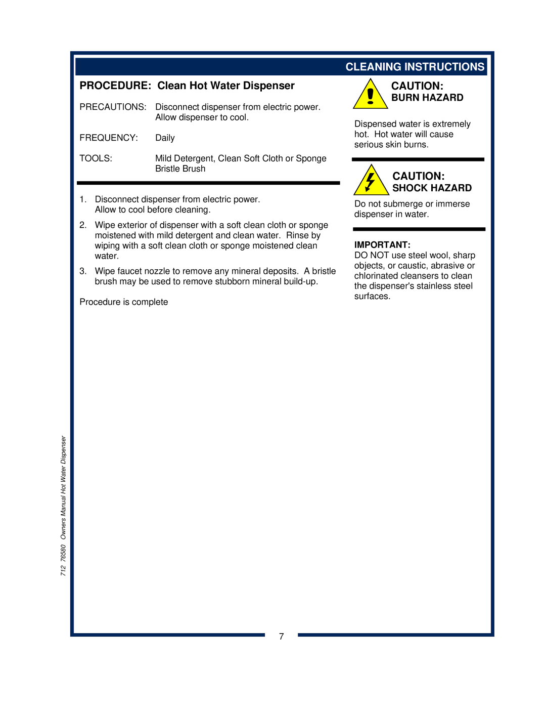 Wells 1222 1222CA owner manual Cleaning Instructions, Frequency, Tools 