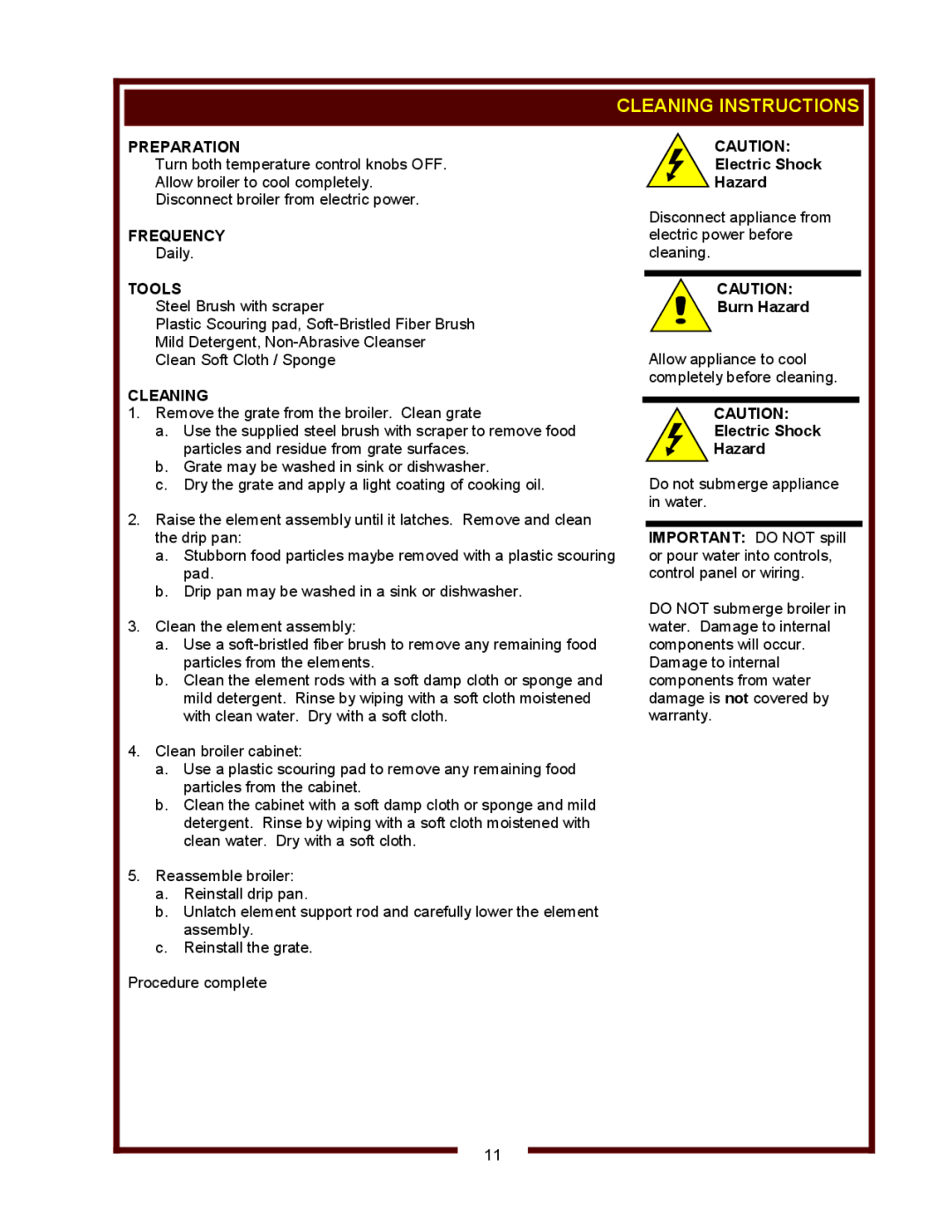 Wells B-44, B-40, B-50 operation manual Cleaning Instructions, Preparation, Frequency, Tools 