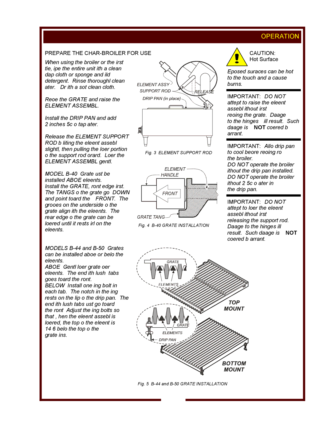 Wells B-40, B-44, B-50 operation manual Operation, Prepare the CHAR-BROILER for USE 