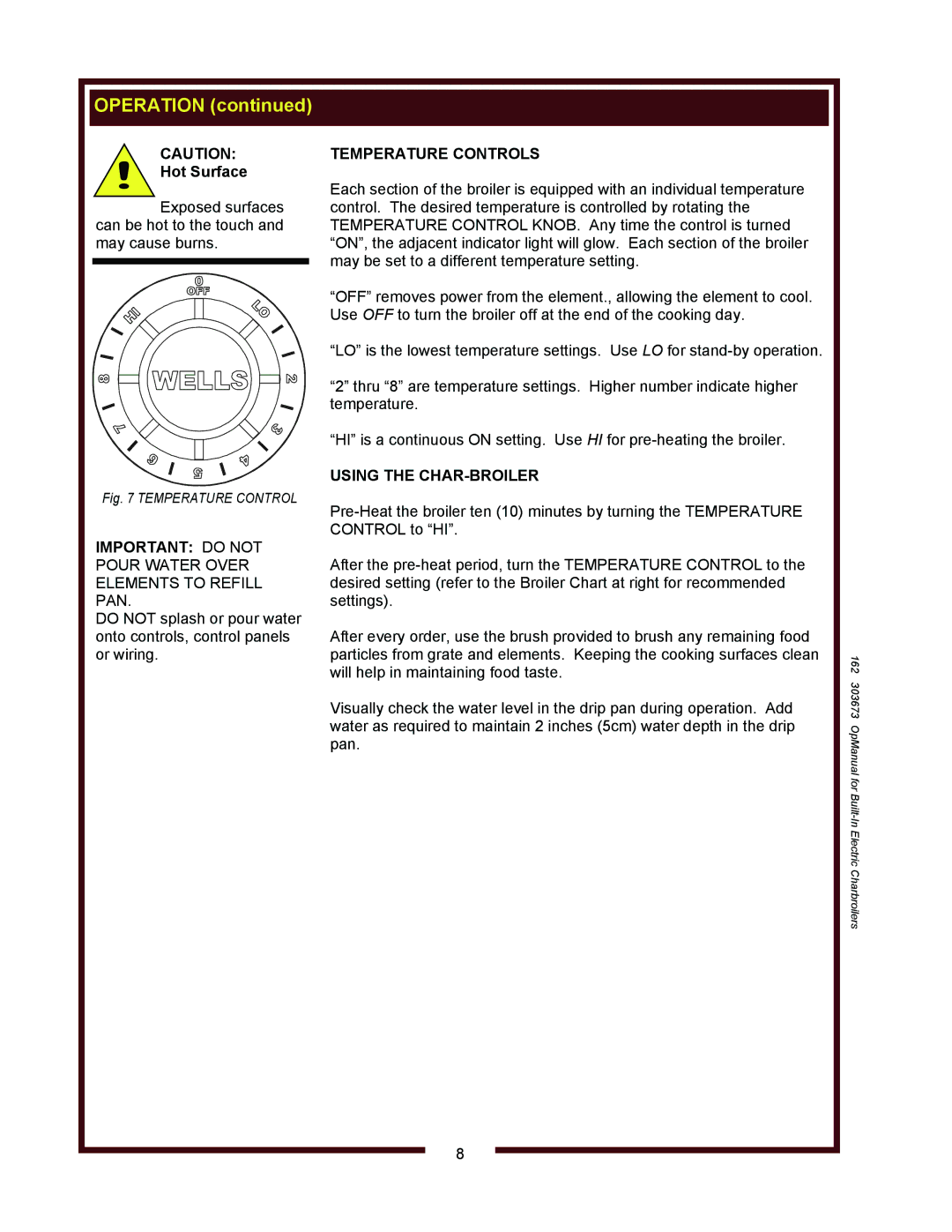 Wells B406, B506, B446 operation manual Temperature Controls, Using the CHAR-BROILER 