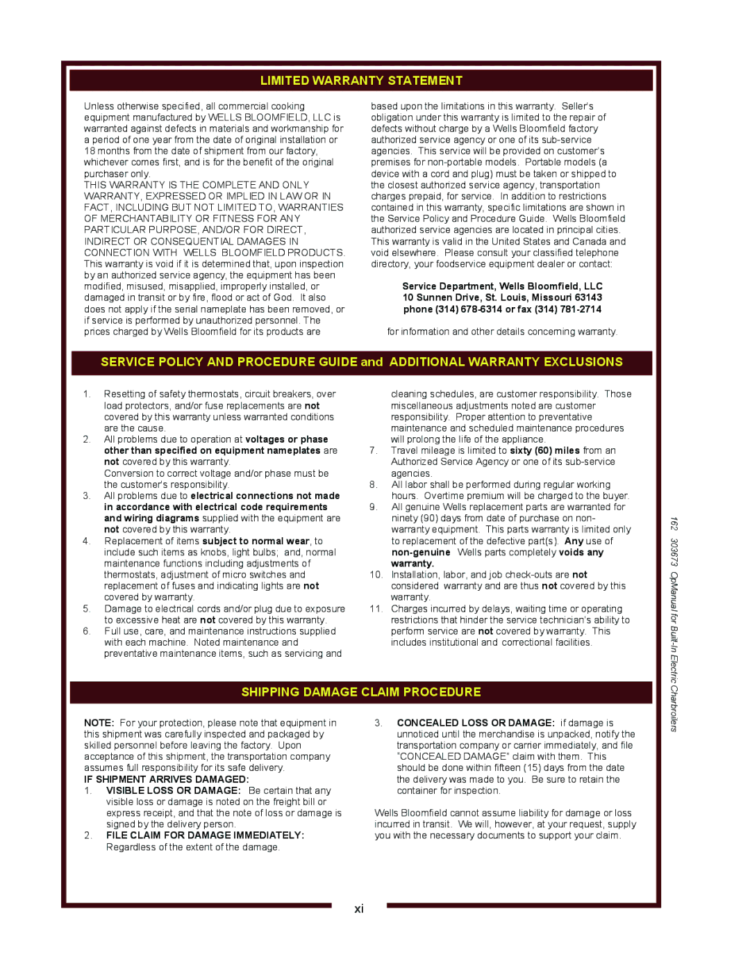 Wells B446, B506, B406 operation manual 162 303673 OpManual for Built-In Electric Charbroilers 