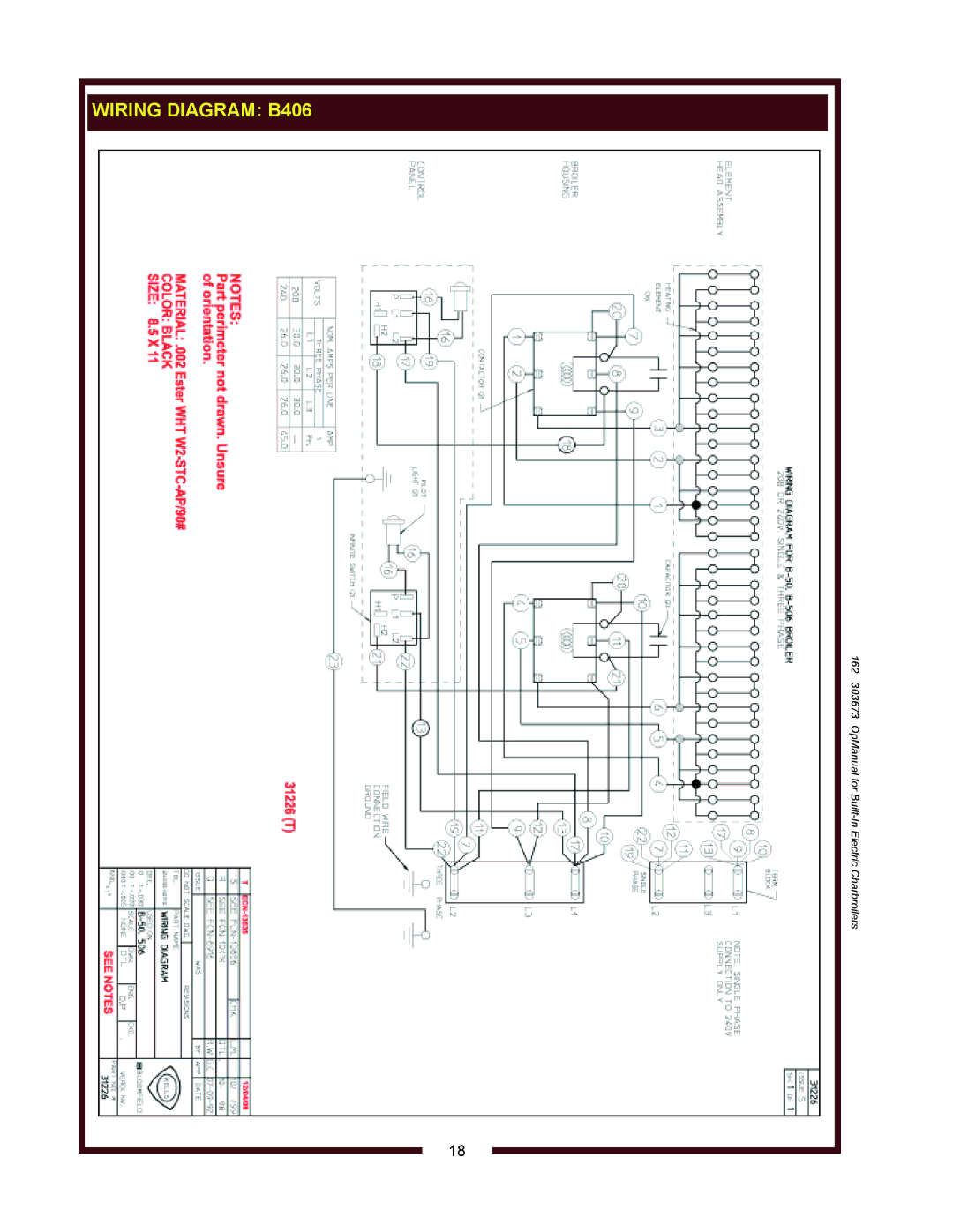 Wells B446, B506 operation manual Wiring Diagram B406 