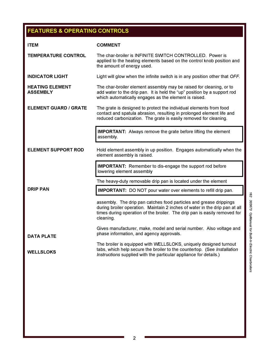 Wells B406, B506, B446 operation manual 162 303673 OpManual for Built-In Electric Charbroilers 