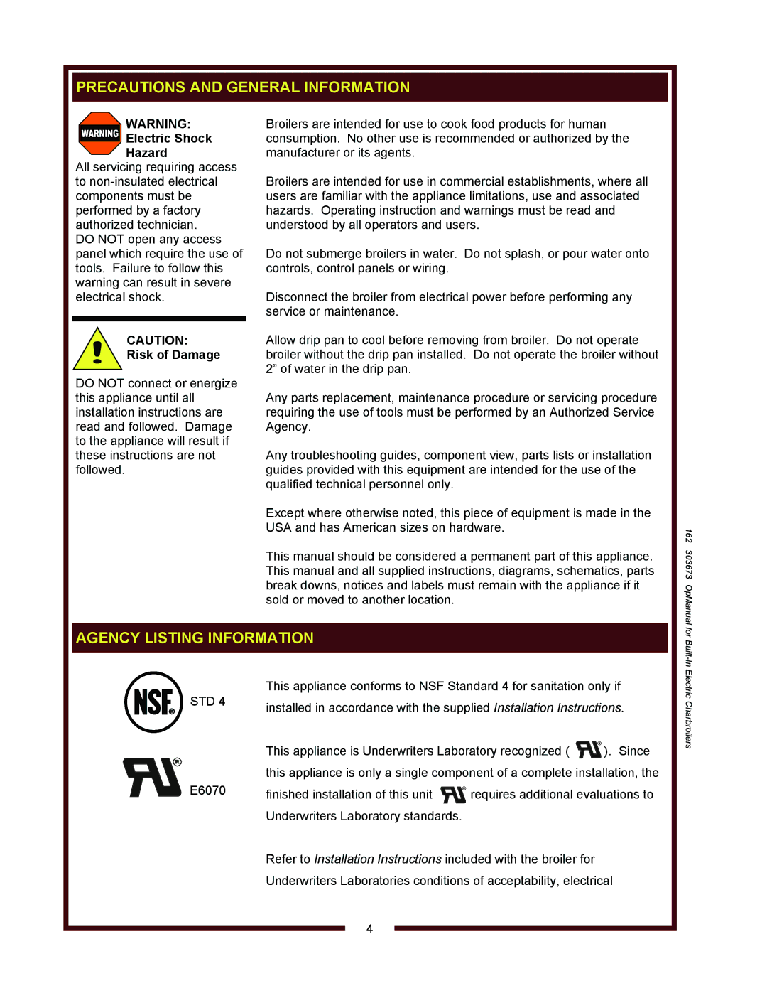 Wells B506, B406, B446 operation manual Agency Listing Information 