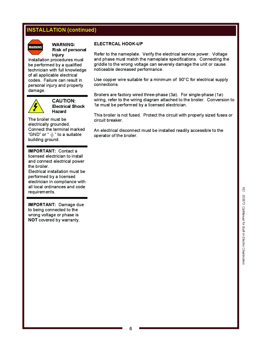 Wells B446, B506, B406 operation manual Electrcal HOOK-UP 