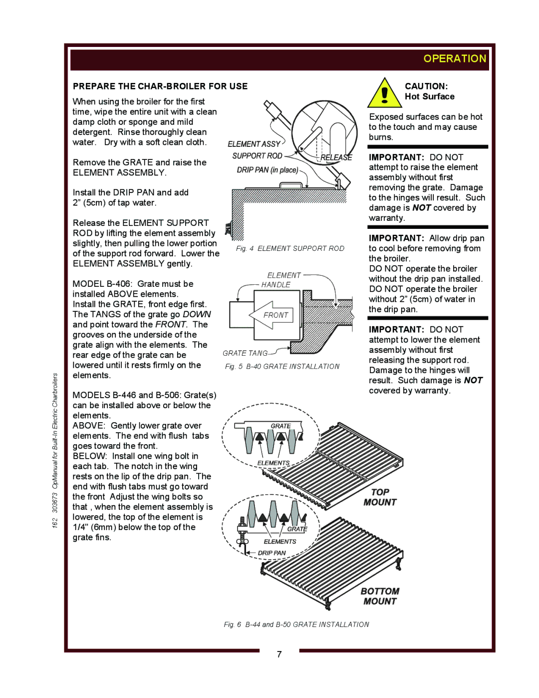 Wells B506, B406, B446 operation manual Prepare the CHAR-BROILER for USE, Element Assembly 