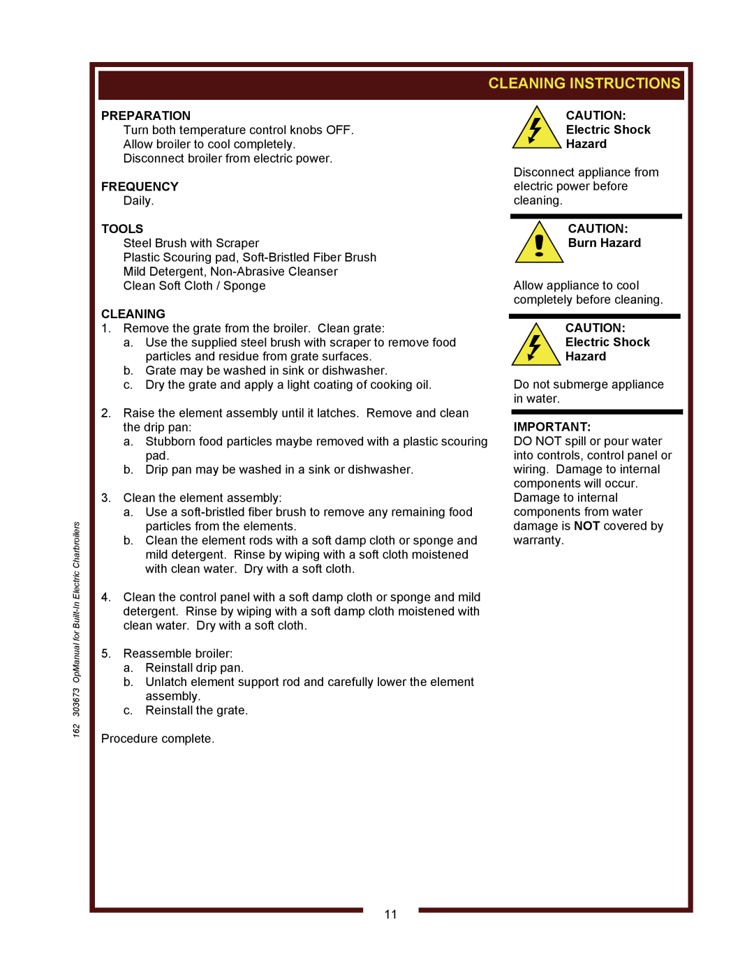 Wells B406, B506, B446 operation manual Burn Hazard, Electric Shock Hazard 