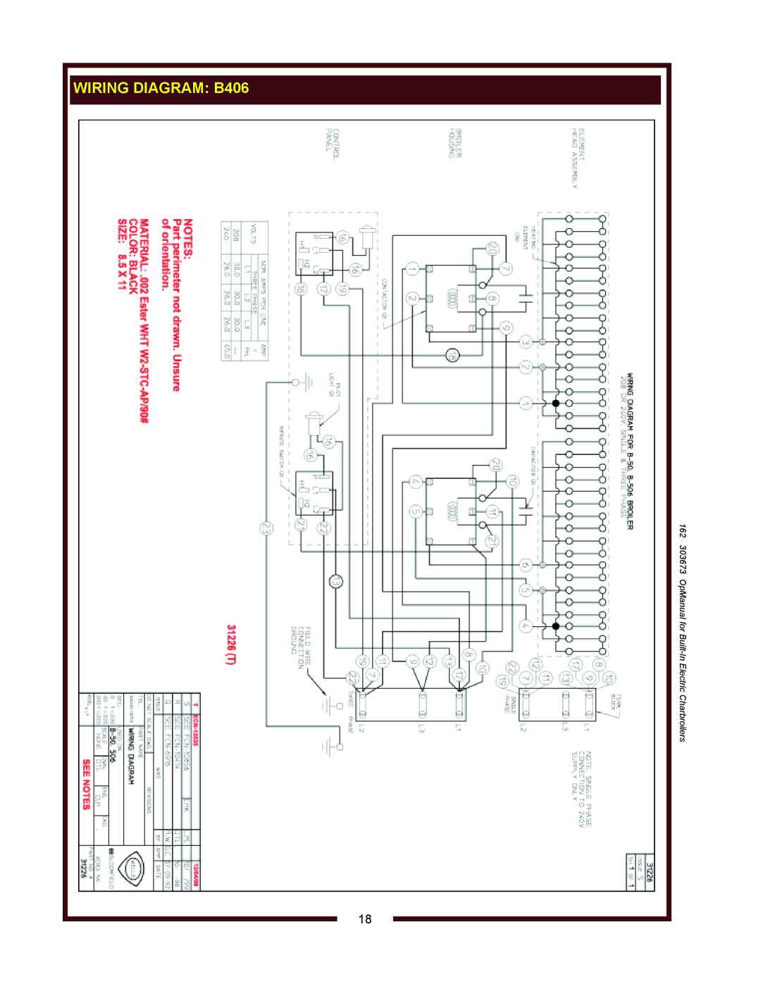 Wells B446, B506 operation manual WIRING DIAGRAM B406 