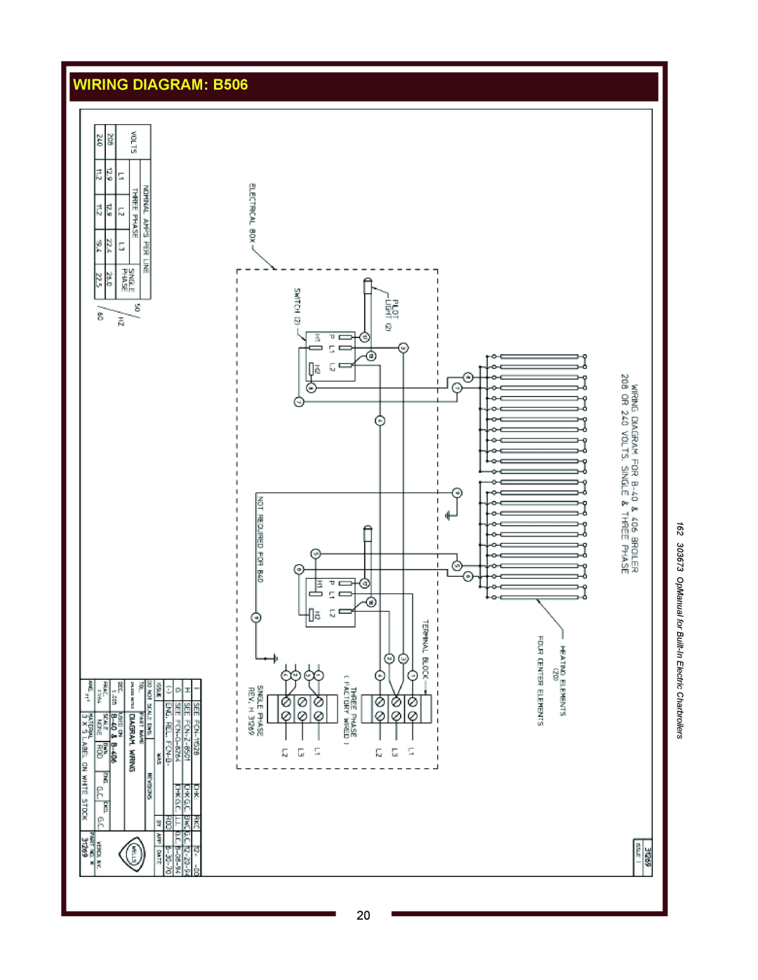 Wells B406, B446 operation manual WIRING DIAGRAM B506 