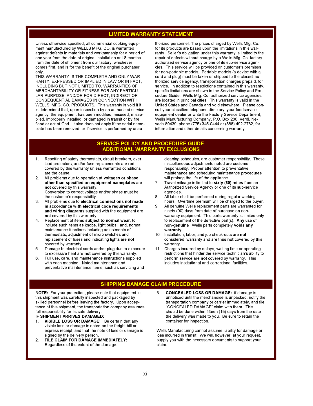 Wells BT-4C, T-4C, T-4C 15A operation manual Limited Warranty Statement 