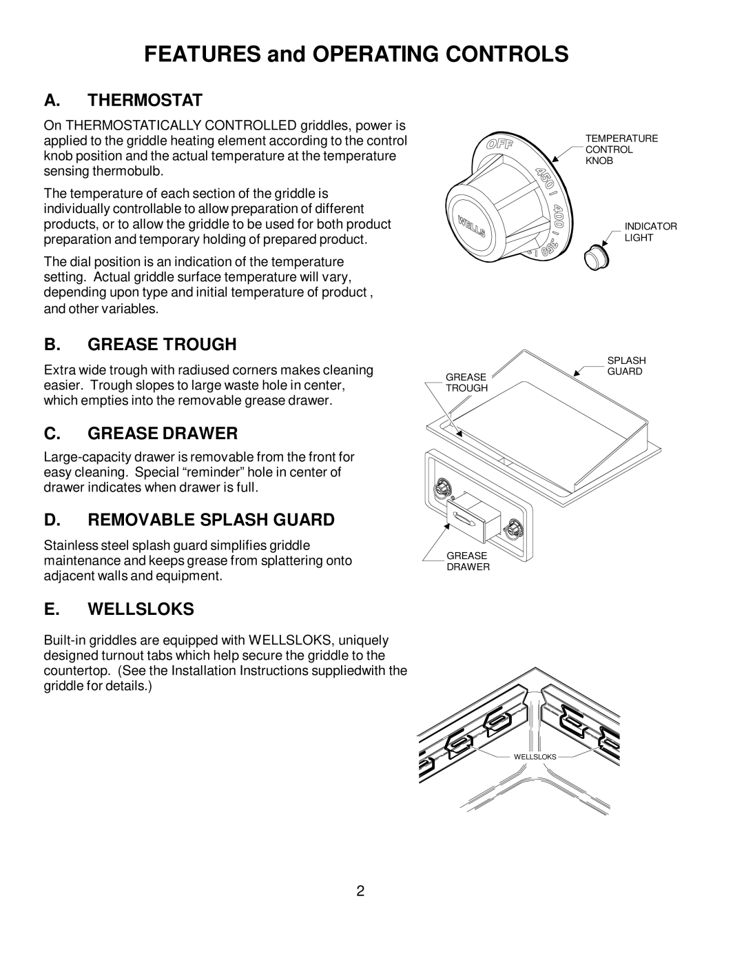 Wells Bulit-In Electric Griddles Thermostat, Grease Trough, Grease Drawer, Removable Splash Guard, Wellsloks 