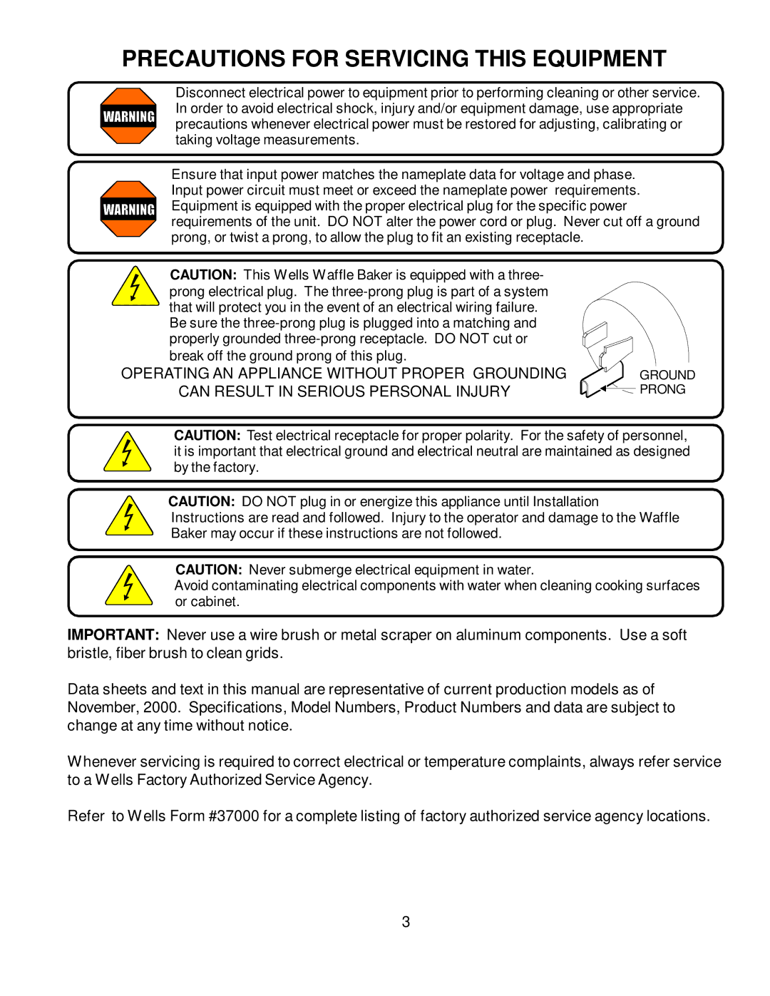 Wells BWB-1S manual Precautions for Servicing this Equipment 