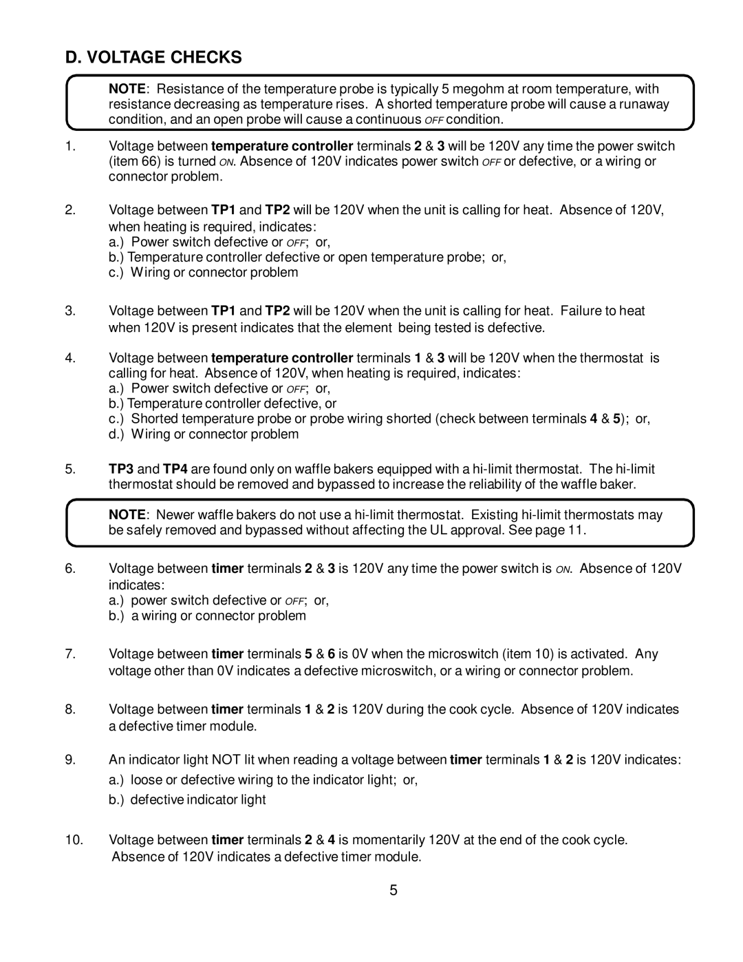 Wells BWB-1S manual Voltage Checks 