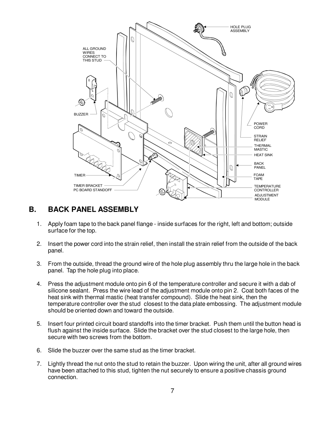 Wells BWB-1S manual Back Panel Assembly 