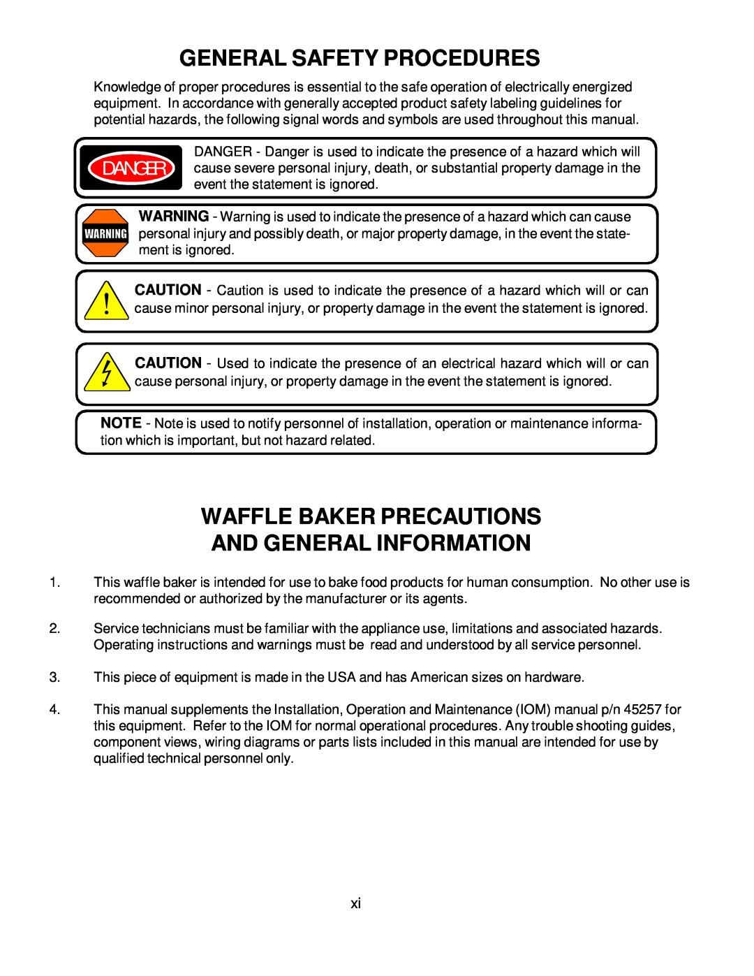 Wells BWB-1S manual General Safety Procedures, Waffle Baker Precautions And General Information 