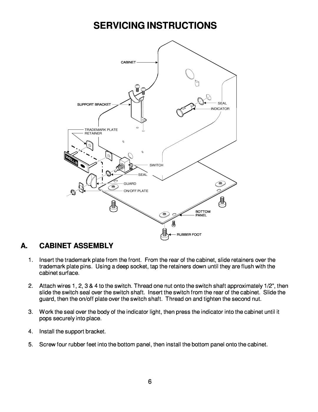 Wells BWB-1S manual Servicing Instructions, A.Cabinet Assembly 