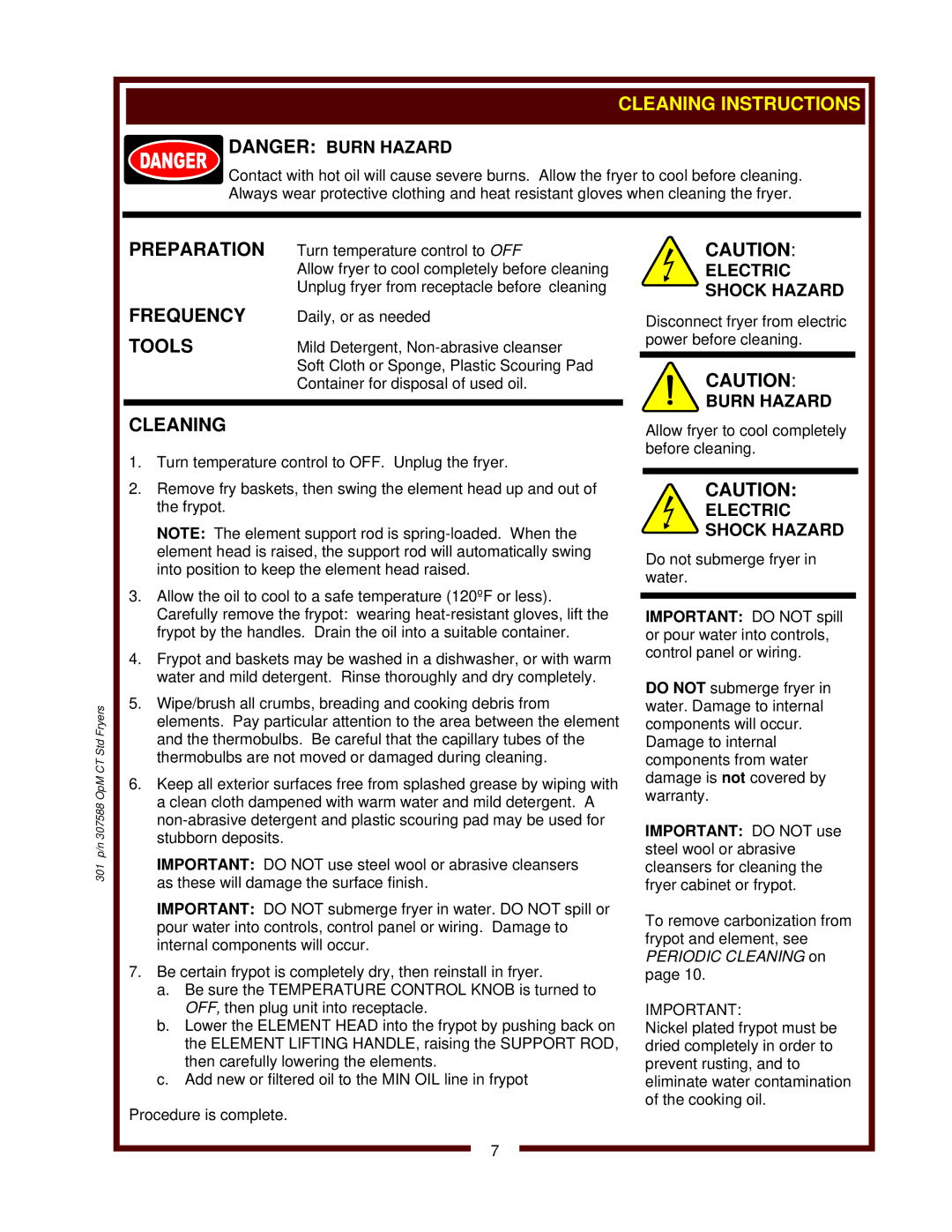 Wells F-14 operation manual Cleaning Instructions, Preparation, Frequency, Tools 