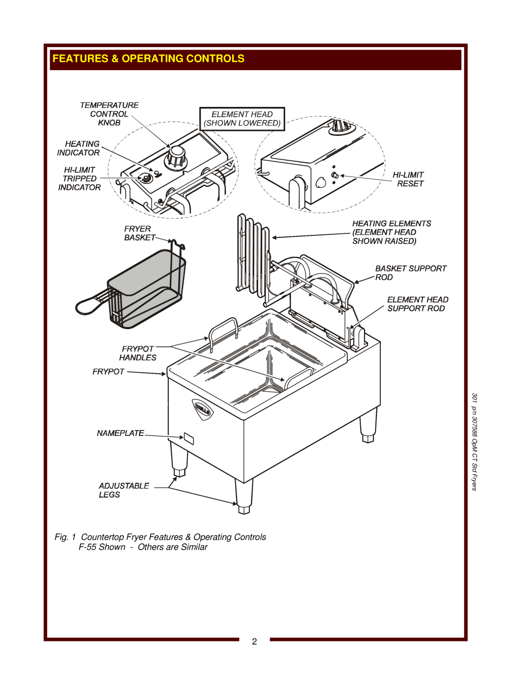 Wells F-14 operation manual Countertop Fryer Features & Operating Controls, F-55 Shown - Others are Similar 