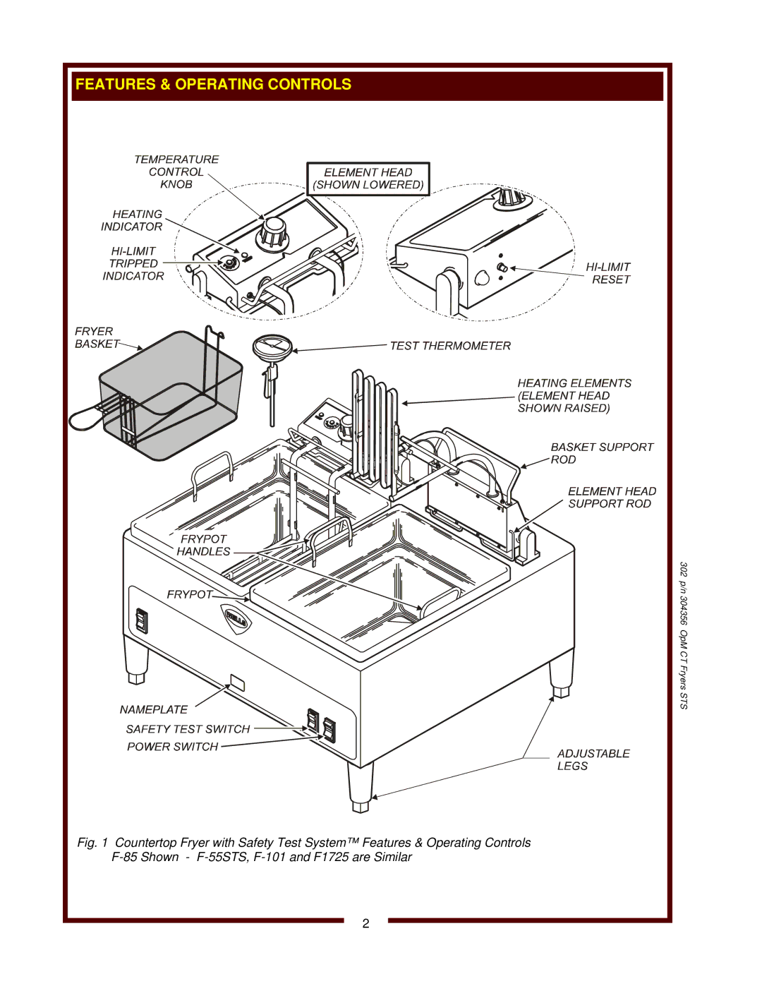 Wells F-1725, F-101, F-55 STS, F-85 operation manual 302 p/n 304356 OpM CT Fryers STS 