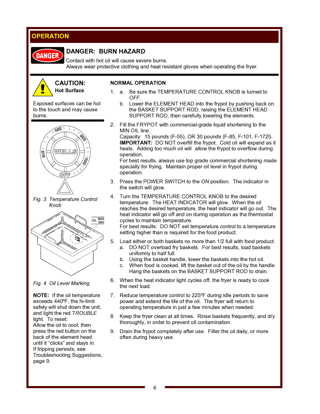 Wells F-1725, F-101, F-55 STS, F-85 operation manual Normal Operation 