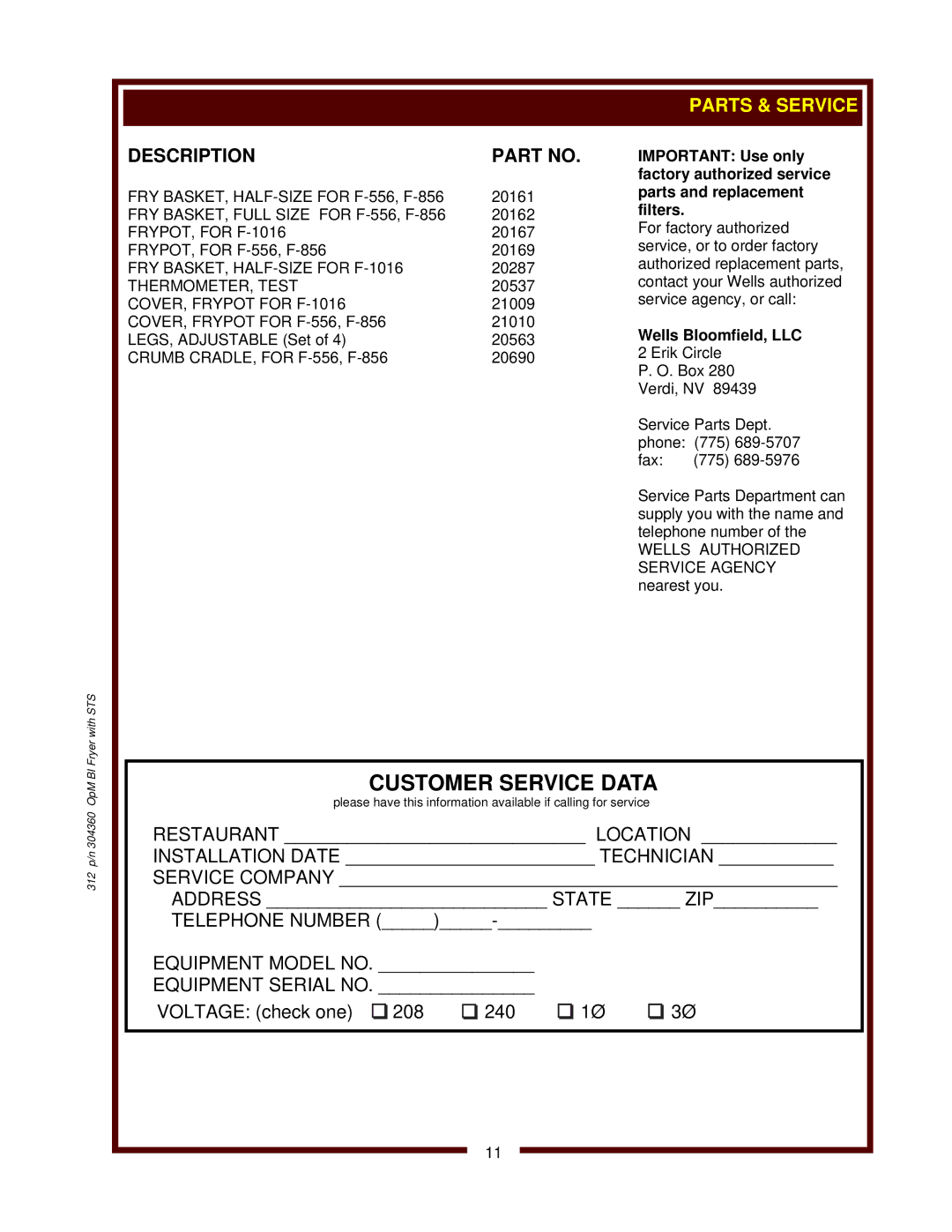 Wells F-1016, F-556 STS operation manual Wells Bloomfield, LLC 