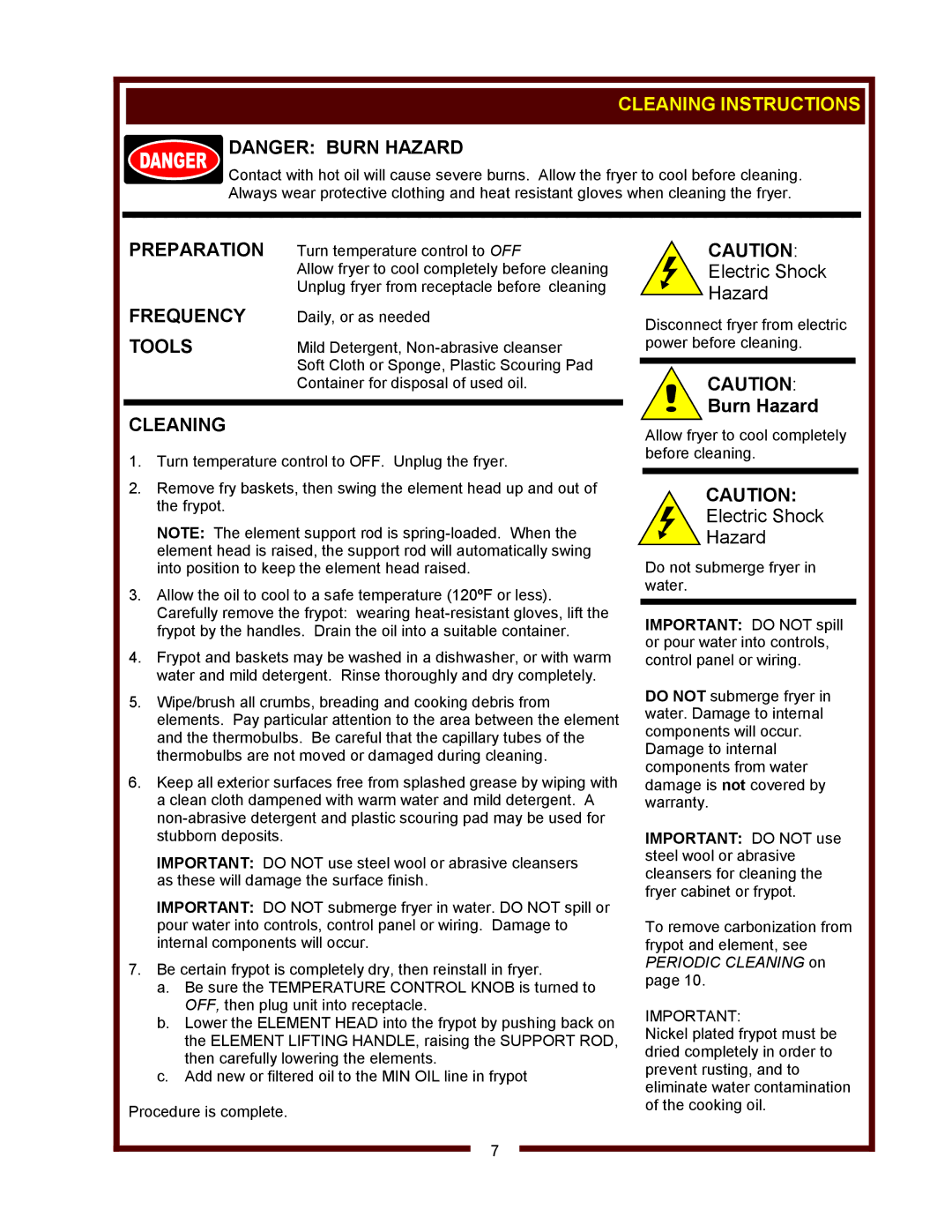 Wells F-67, F-55, F-49 operation manual Cleaning Instructions, Preparation, Frequency, Tools 