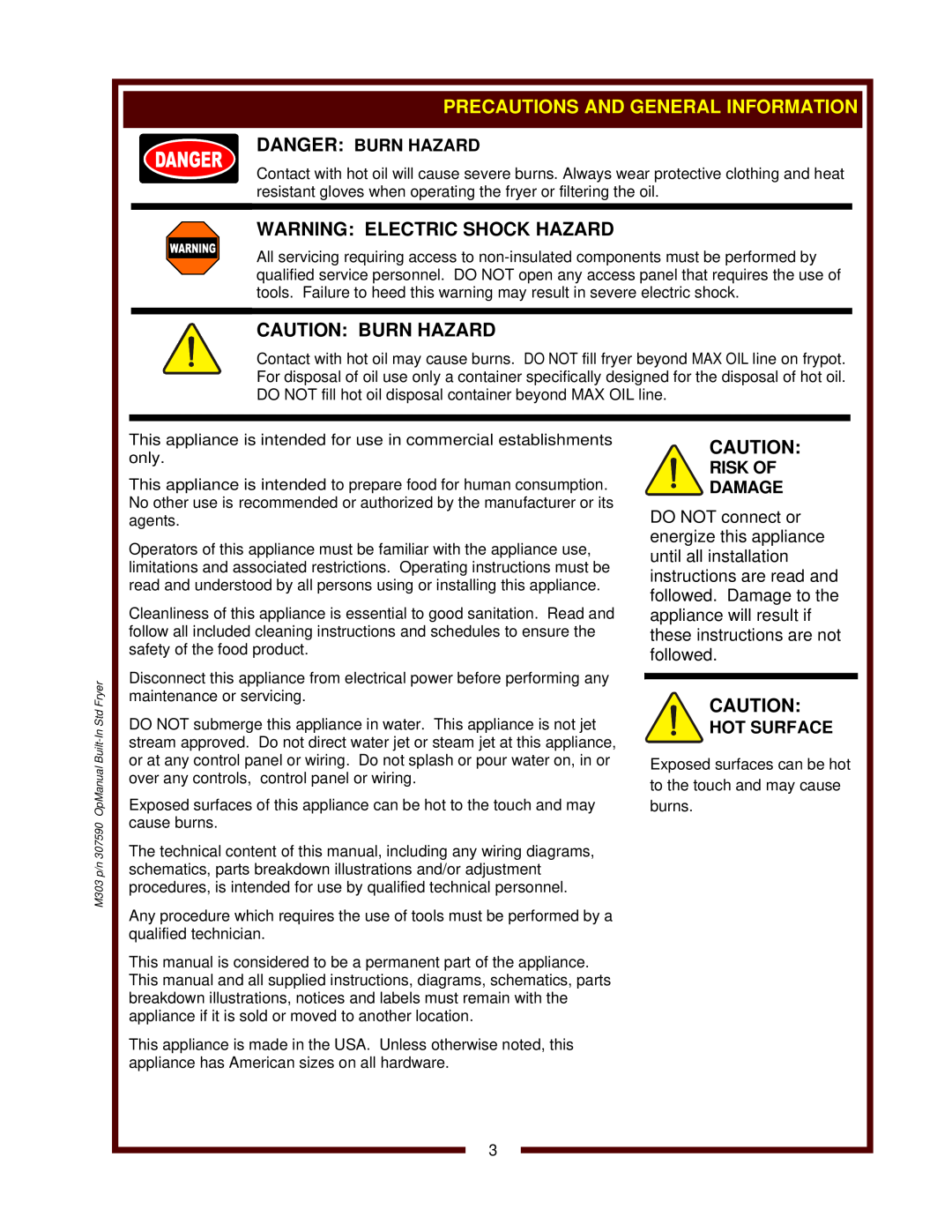 Wells F-856 Precautions And General Information, Warning Electric Shock Hazard, Caution Burn Hazard, Danger Burn Hazard 