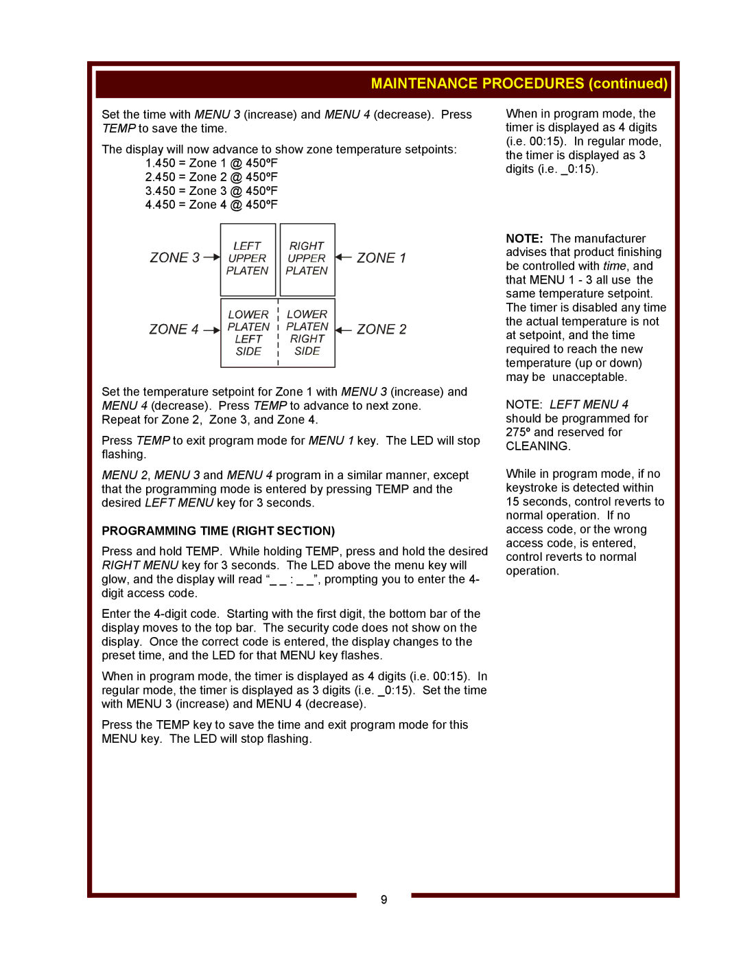 Wells FT-18 operation manual Programming Time Right Section 