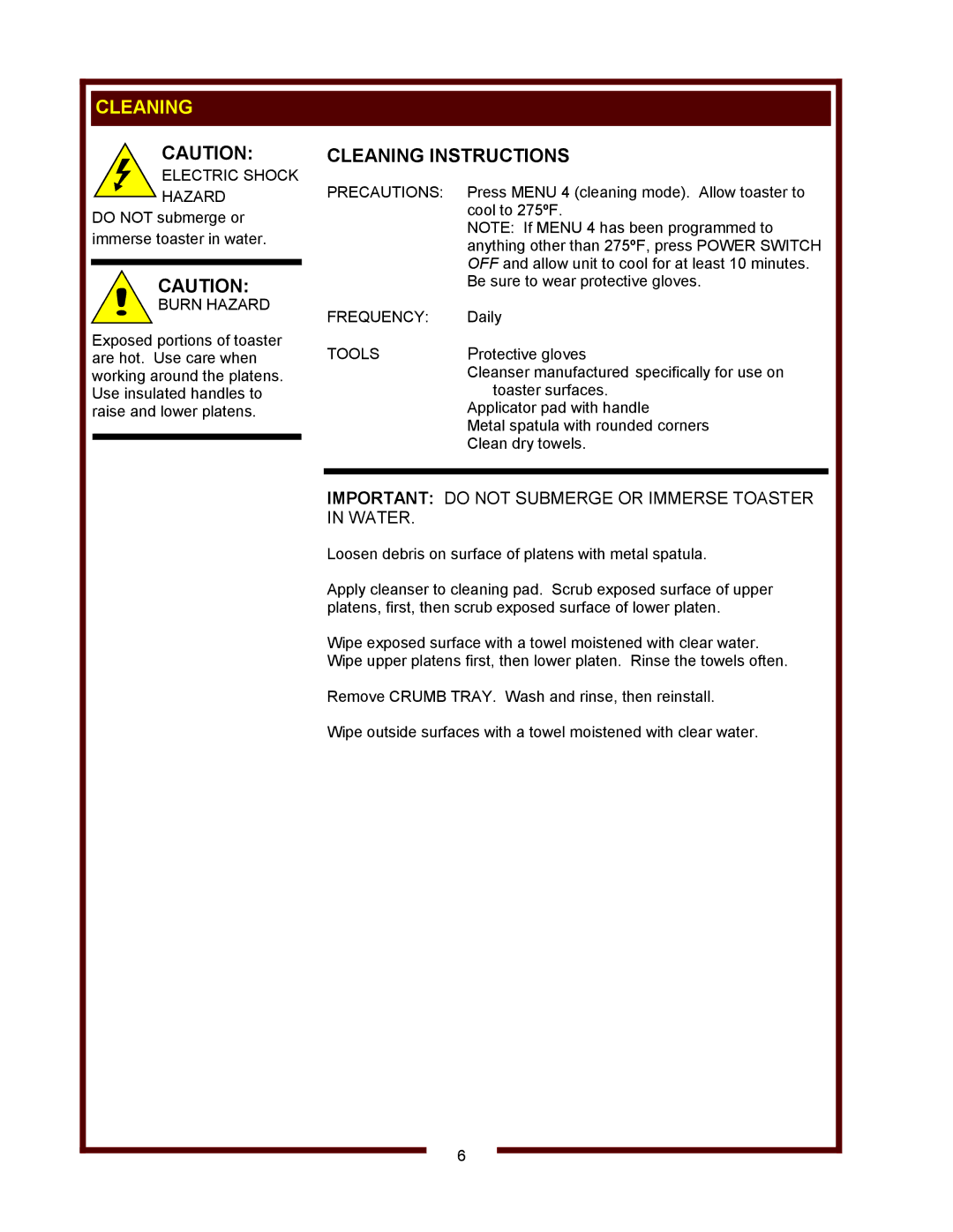 Wells FT-18 operation manual Cleaning Instructions 