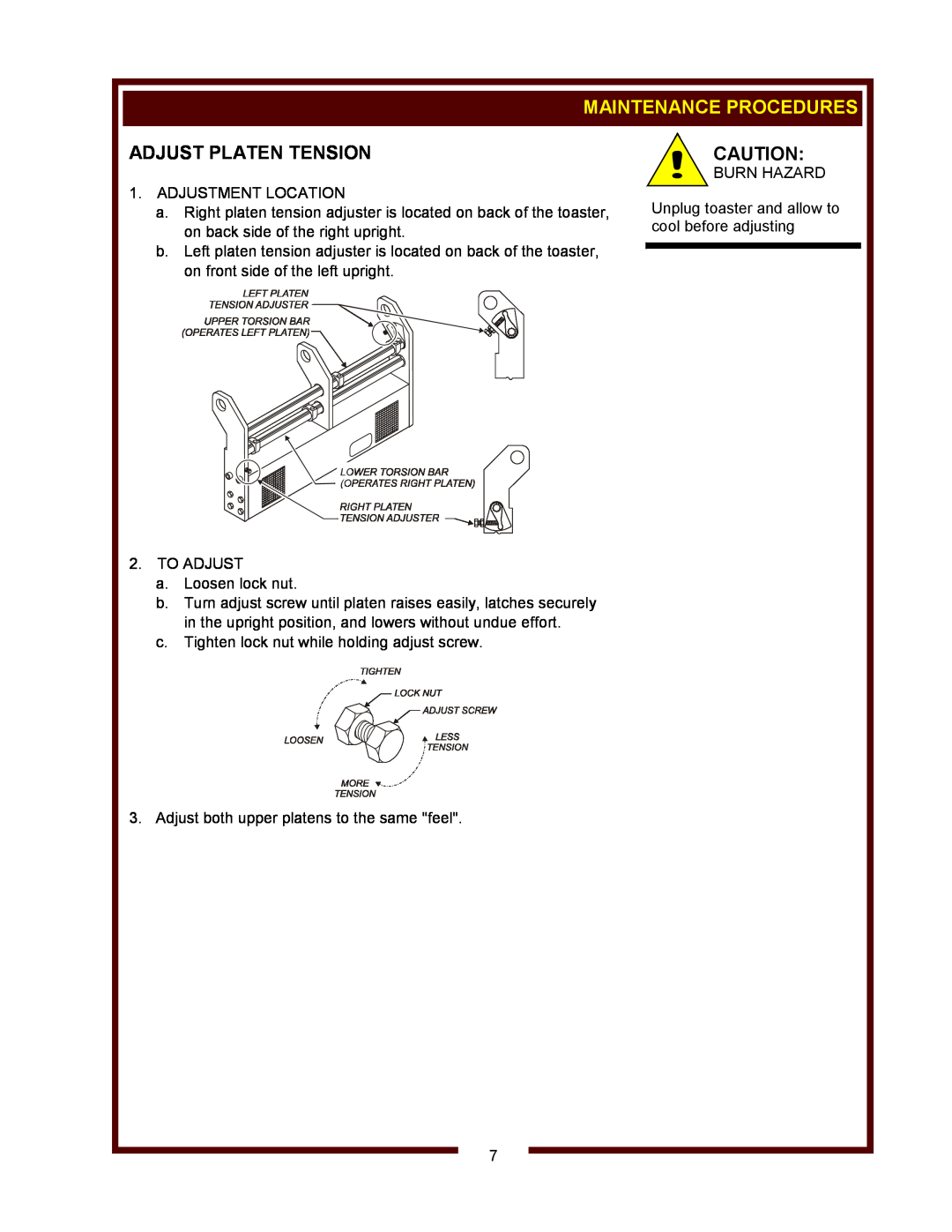 Wells FT-18 operation manual Maintenance Procedures, Adjust Platen Tension 